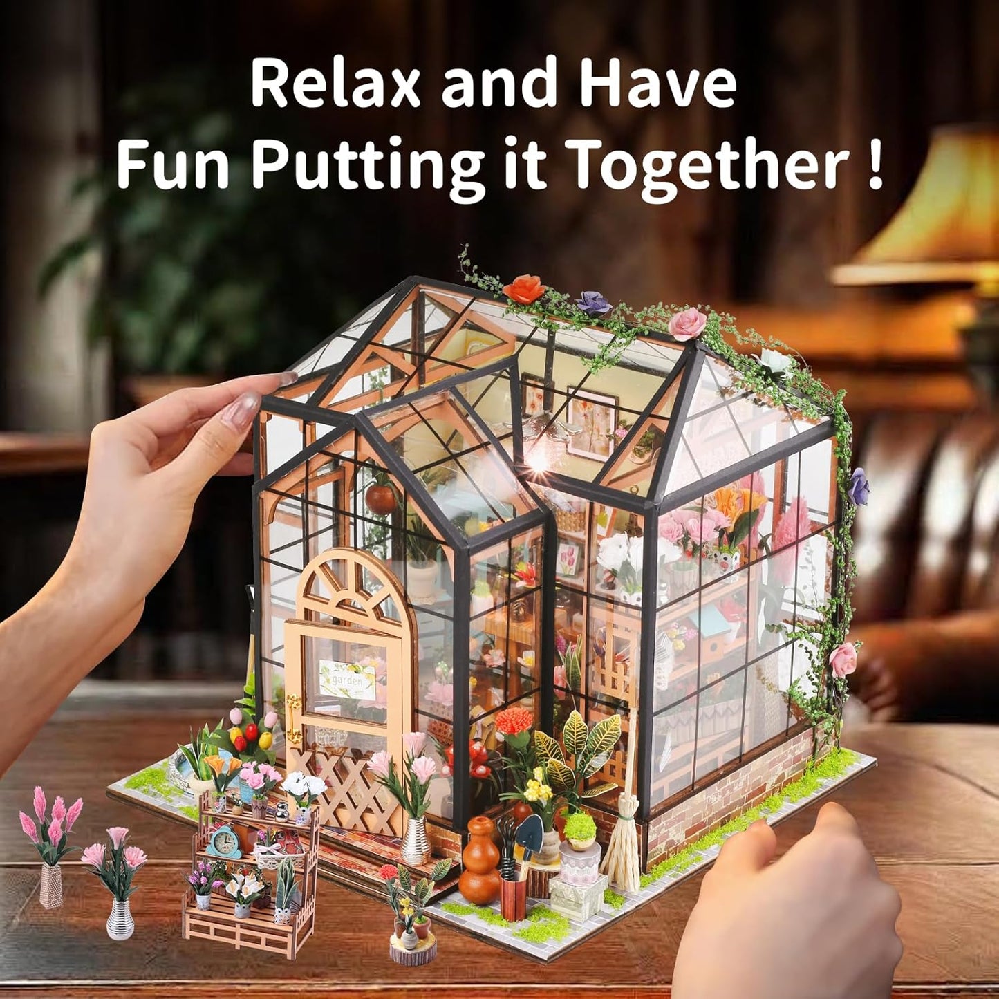 DIY Miniature House Kit, Miniature Kit with LED, Dollhouse Kit for Adults Teen, Mini House Building Kit for Birthday, Jenny Greenhouse