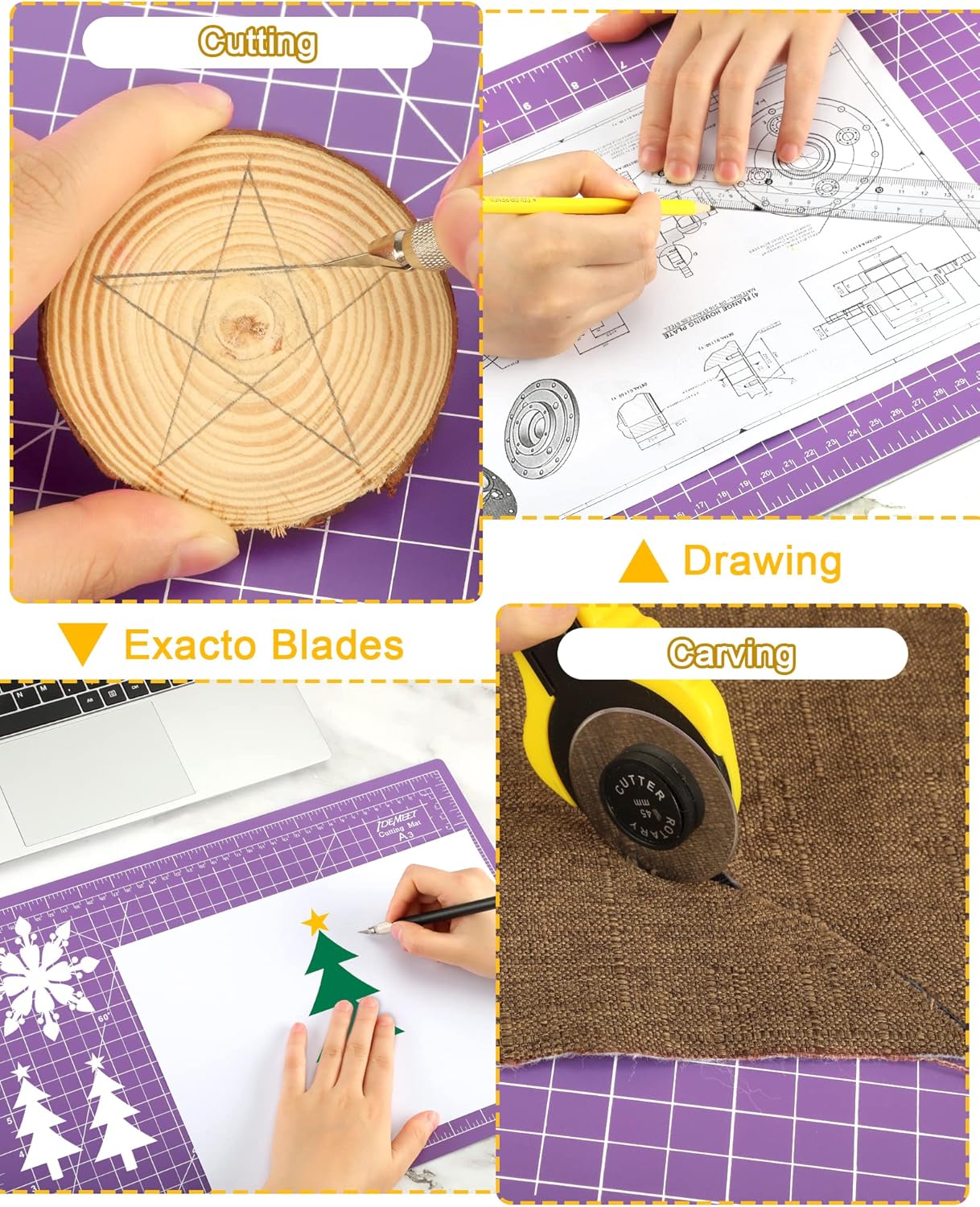 Density-upgraded 9"x12" Self Healing Cutting Mat, Idemeet Rotary Sewing Mat for Crafts, 5-Ply Blade Table Protector Cut Board for Fabric Leather Cutting Quilting Modeling Hobby Project, A4, Purple