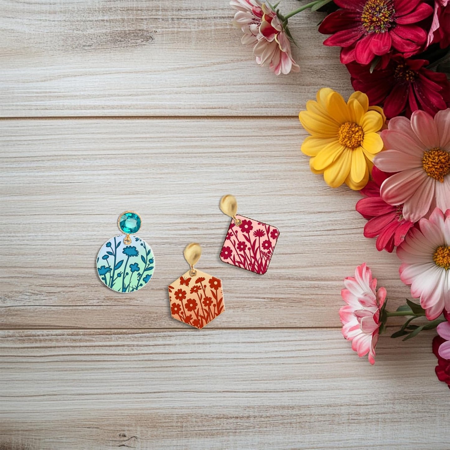 CHGCRAFT Wildflowers Silhouettes Print Pattern Clay Texture Sheet Butterflies and Hummingbirds Silicone Texture Mat DIY Tools for Polymer Clay Making Earrings Jewelry DIY Crafts 5.5 × 5.5 Inch