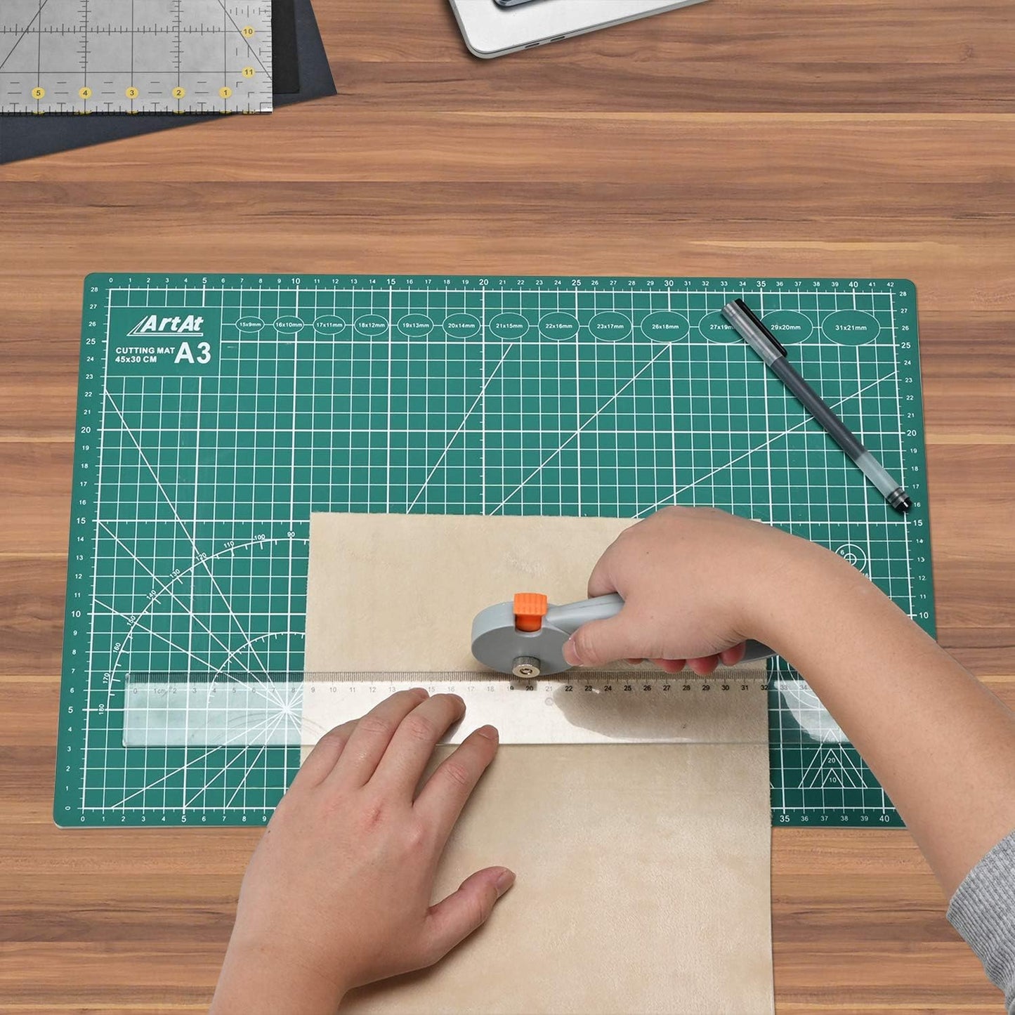 ArtAt Self Healing Cutting Mat: 12″x 18″ Green Double Sided Non-Slip 5 Layers PVC Durable Craft Sewing A3 Mat for Rotary Cutter, Use for Quilting and Scrapbooking and Craft & Art Projects…