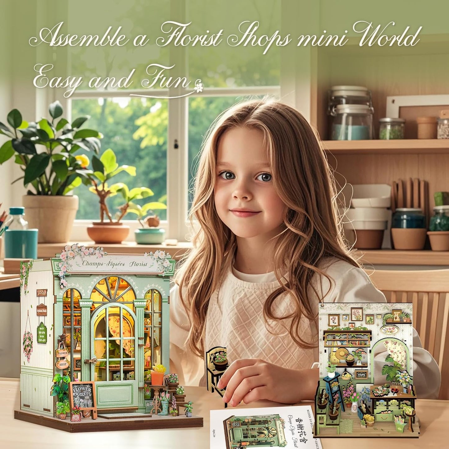 CUTEBEE Book Nook Kit - DIY Miniature House Dollhouse Kit for Adults and Teens, Booknook Tiny House Bookshelf Decor 3D Wooden Puzzle, Gifts for Family, Friends (Champs-Élysées Florist)