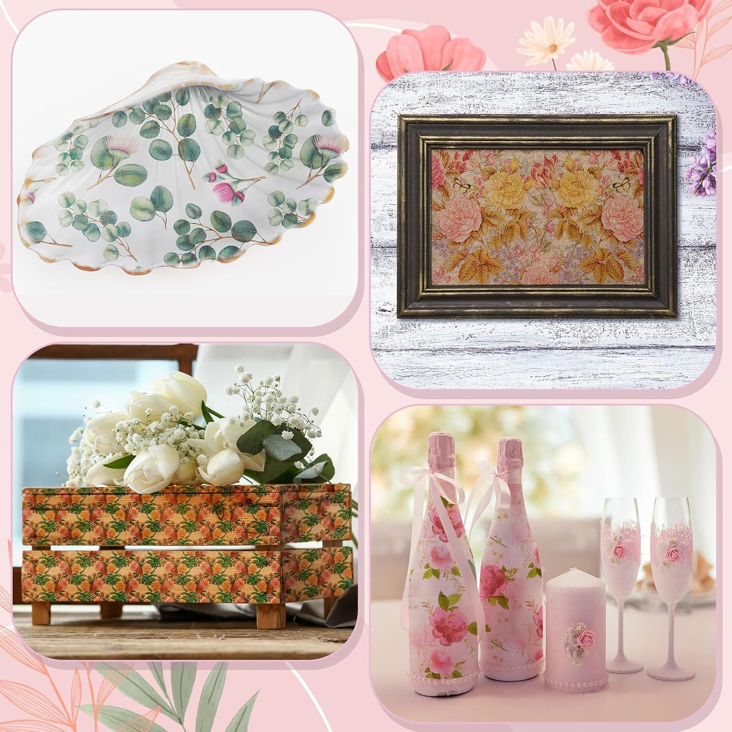 Crtiin 36 Pack 9 Styles Decoupage Napkins Assorted Floral Decorative Decoupage Napkins Chinoiserie Cocktail Paper for DIY Crafting Birthday Party, Each Unfolded 13 Inch(Rural Floral)