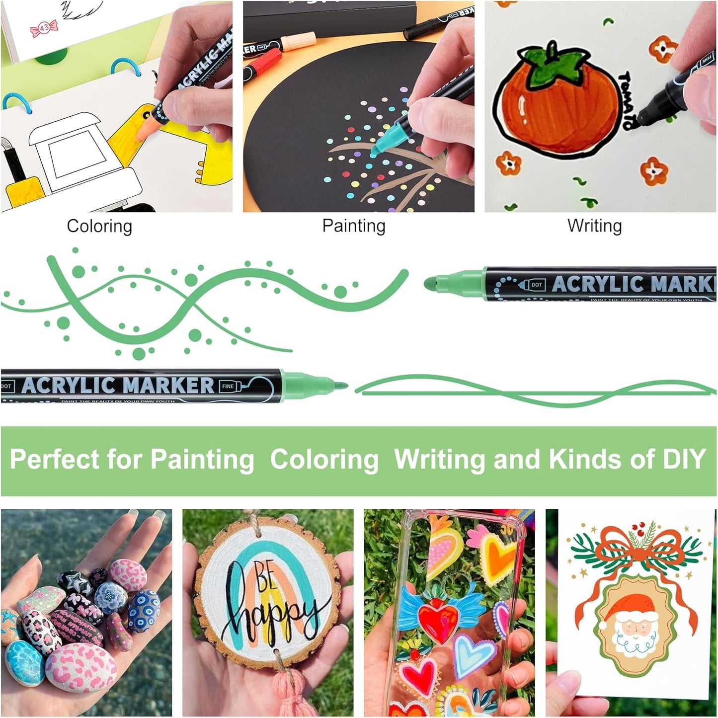 80 Colors Waterproof Dual Tip Acrylic Paint Pens, Dot & Fine Tip Premium Coloring Drawing Markers Set for Wood, Rock Painting, Canvas, Glass, Ceramic Surfaces and DIY Crafts Making Art Supplies