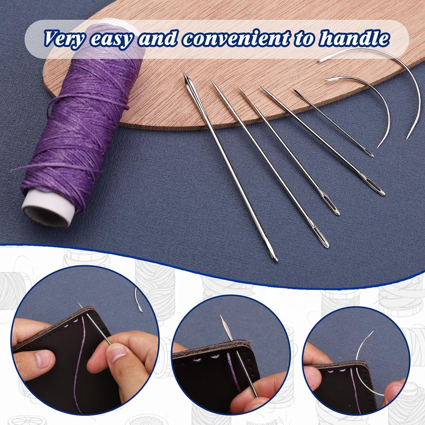 Ftyiwu Waxed Thread, Upholstery Needle and Thread 32 Yards with 7PCS Hand Sewing Needles for Home Upholstery Carpet Canvas Repair Leather Sewing (Purple)