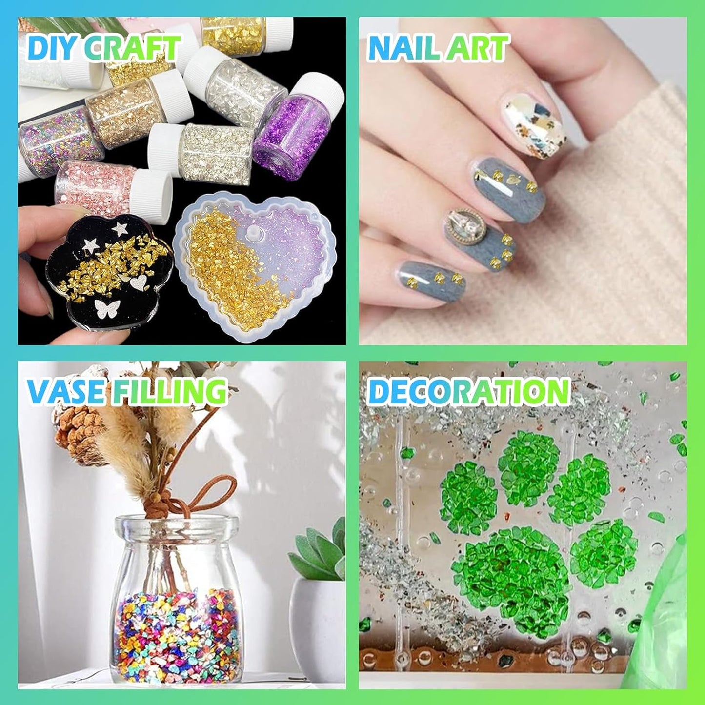 Matio 12 Colors Crushed Glass Irregular Glitter, 4.23oz/ 120g Crushed Broken Glass Sprinkle Chips for Resin Epoxy Jewelry DIY,Shattered Crystal Flakes Sequins for Nail Art Decor Phone Case Vase Filler