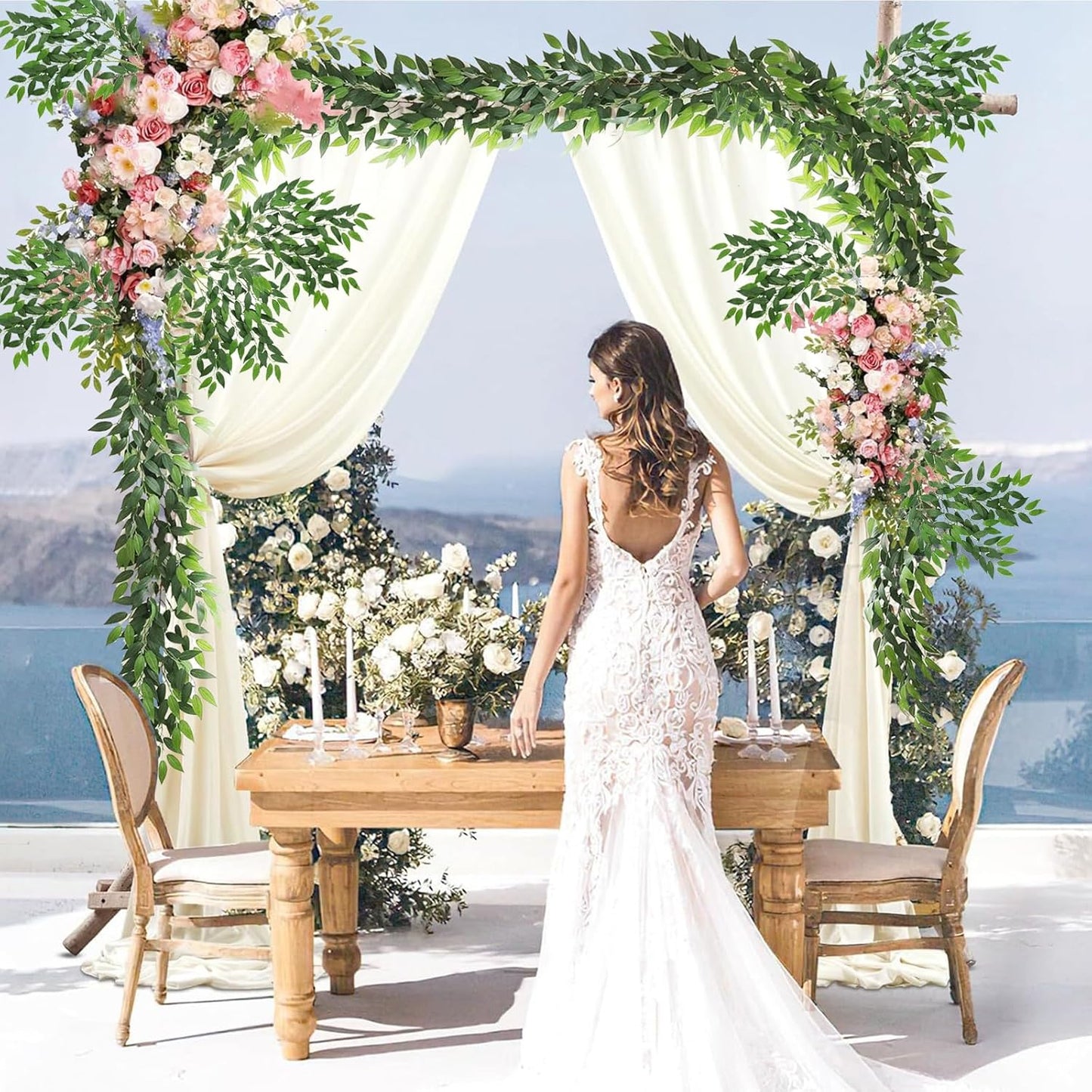 Artificial Italian Ruscus Greenery Stems, 30Pack Faux Green Leaf Garland Branches Hanging Greenery Spray for Wedding Bouquet Arch Table Centerpiece Home Decor (8 Laterals Stems-30Pack)