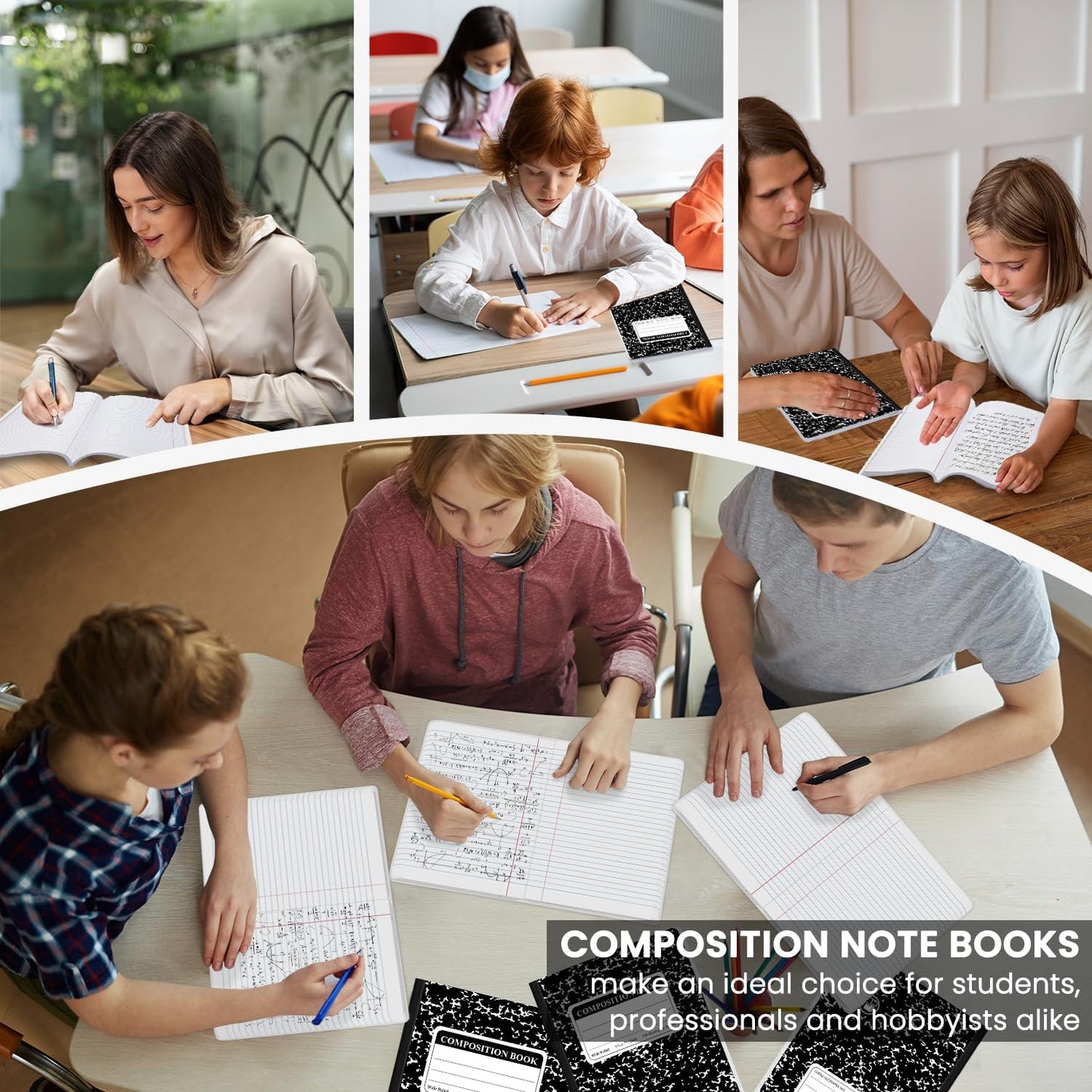 Marble Composition Notebook, 5-Pack Bulk Composition Notebooks Wide Ruled, 100 Sheets (200 Pages) 7-1/2" x 9-3/4" Marble Notebooks Wide Ruled, Classroom Must Haves-School Supplies College.