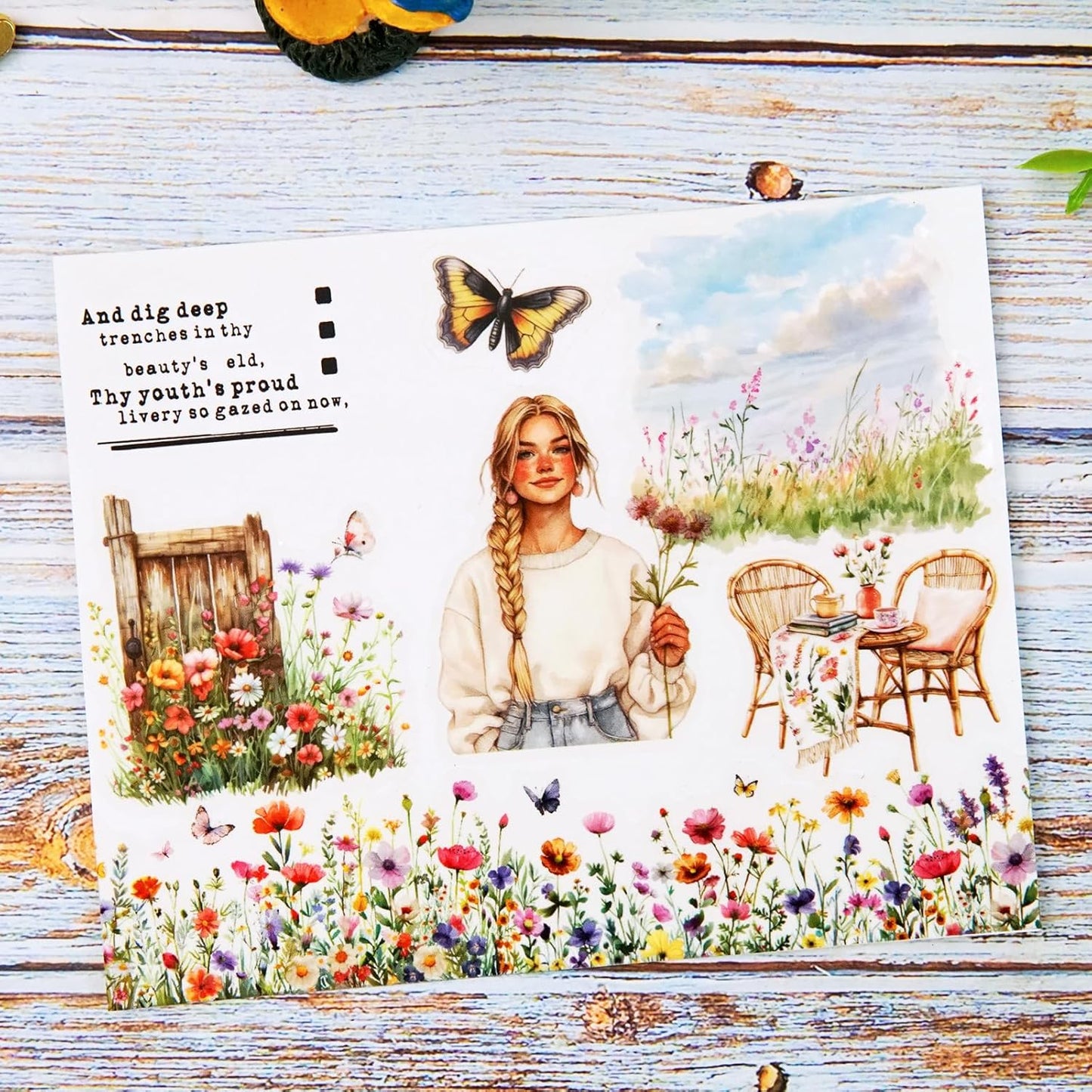 Spring Garden PET Tape Set, 3 Rolls Pre-Cut Wildflower Stickers for Scrapbooking, Journaling, DIY Crafts, and Collage Art (30 mm/50 mm/55 mm)