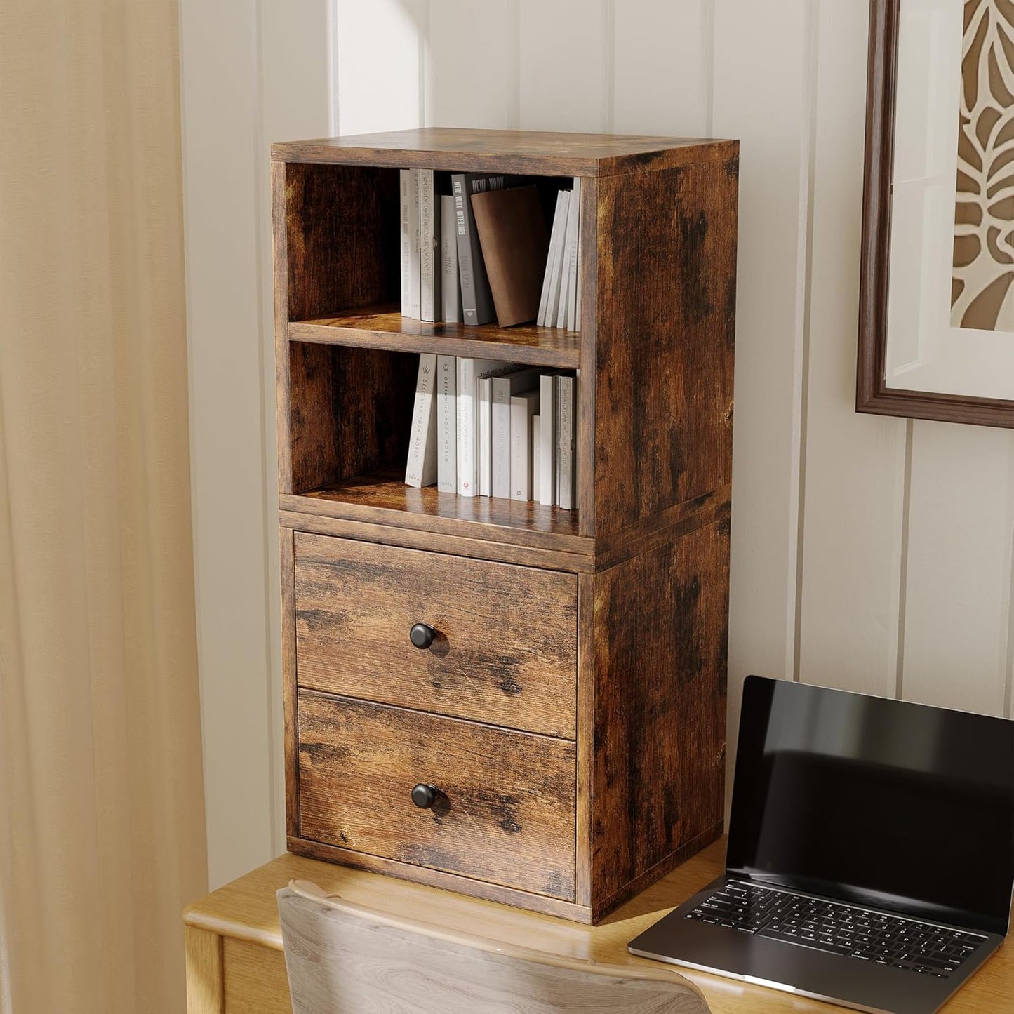 FUSUNBAO Magic DIY Cube Storage Organizer Stackable Cubes for Home Books Clothes Toy-Modular Cubby Storage System-Office Cubical-Bookcase Closet (Antique Brown, General Cube)