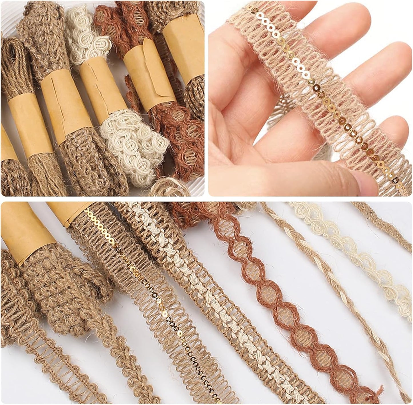 9 Rolls Natural Burlap Lace Ribbon Trim,18 Meters Jute Craft Ribbon for DIY Sewing,Rustic Wedding Decorations,Gift Wrapping&Party Supplies