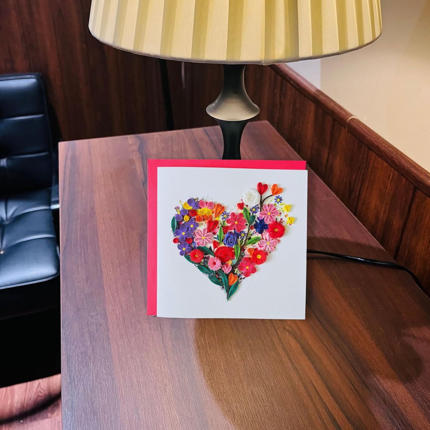 Quilling Cards, handmade card, quilled cards with Handmade Art Quilling birthday card for women, Birthday card, mother... colorful heart design (Flowers Heart 1)