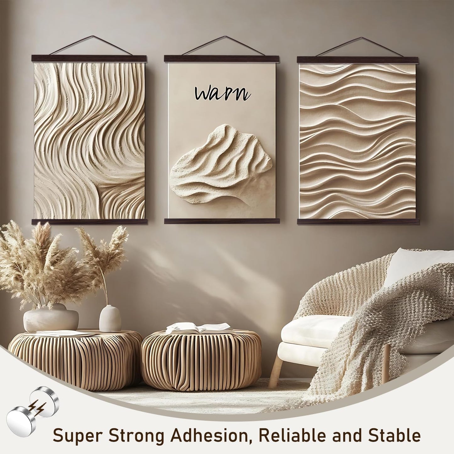 Artmag Magnetic Poster Hanger Frame, 22x34 22x28 22x30 Light Wood Wooden Magnet Canvas Artwork Print Poster Hangers Frames Hanging Kit (Walnut, 22")