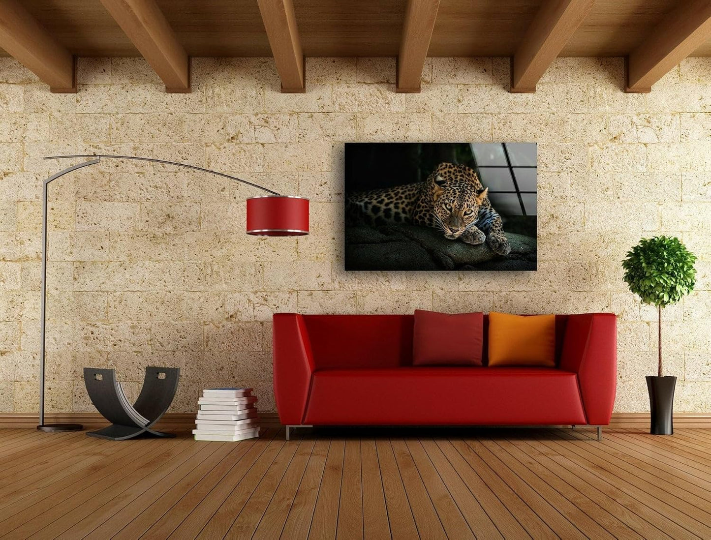 My Photostation.com 48Wx32H'' Fierce Leopard Glass Wall ArtTempered Glass Printing Wall Decor Large Wall Art Wall Hangings