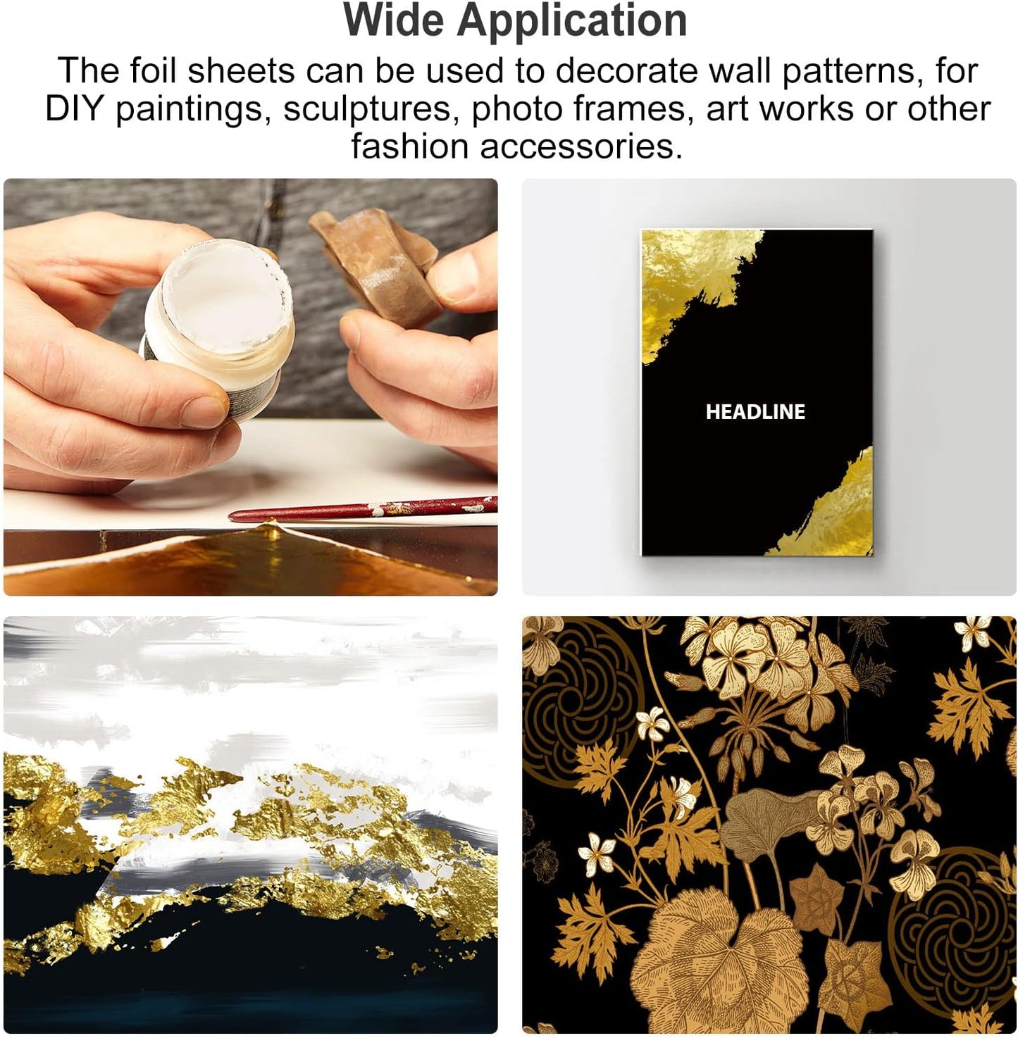 MECCANIXITY Gold Leaf Foil Sheet, Golden Leaf Papers, 3.3 x 3.1inch for Art Decoration, Sculptures, Painting, Pack of 100