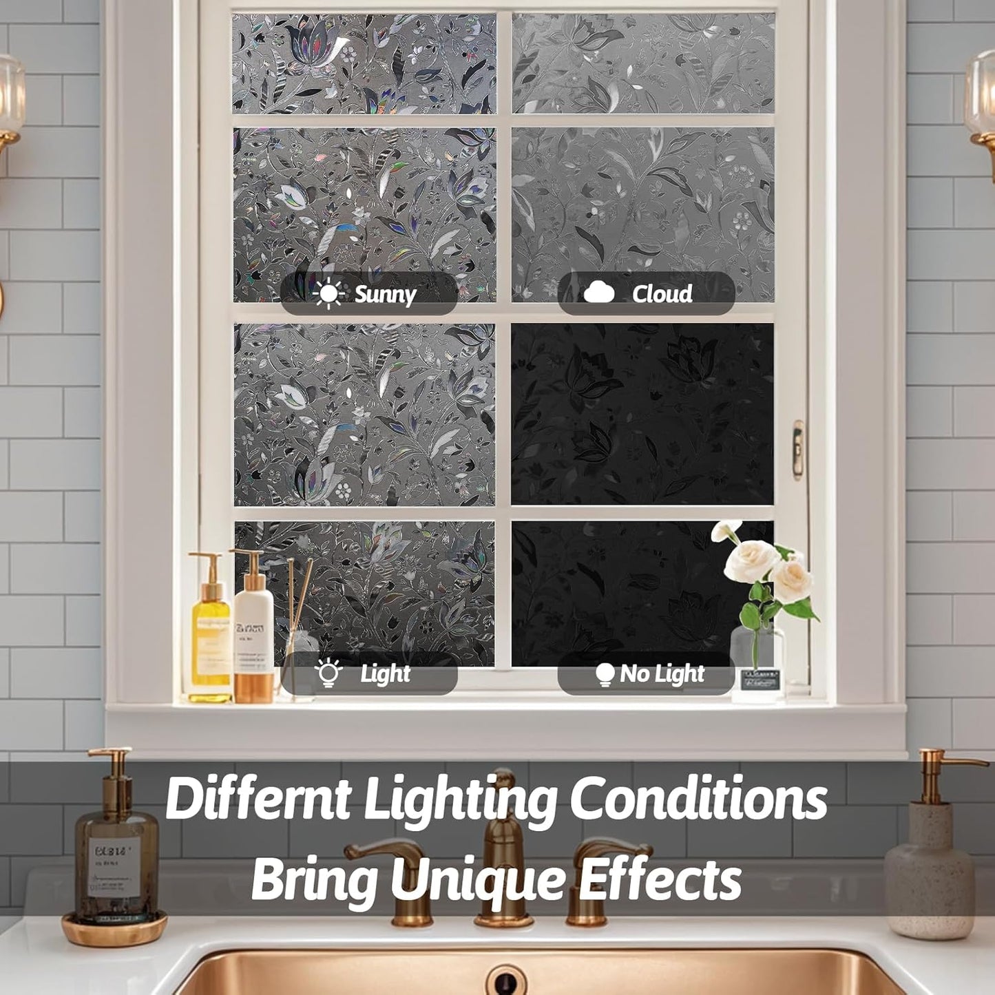 NINETREX Window Privacy Film,Decorative Window Film Frosted,Stained Glass Window Cling,Heat Blocker Non-Adhesive for Home,Grayish Black 35.4 x 78.7inch