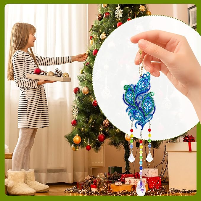 Diamond Art Kits for Teens/Adults/Beginners | DIY Arts & Crafts Birthday Gifts, 3 PCS Diamond Art Suncatcher Craft Kit Crystal Window Garden Decor Set (Peafowl Butterfly)