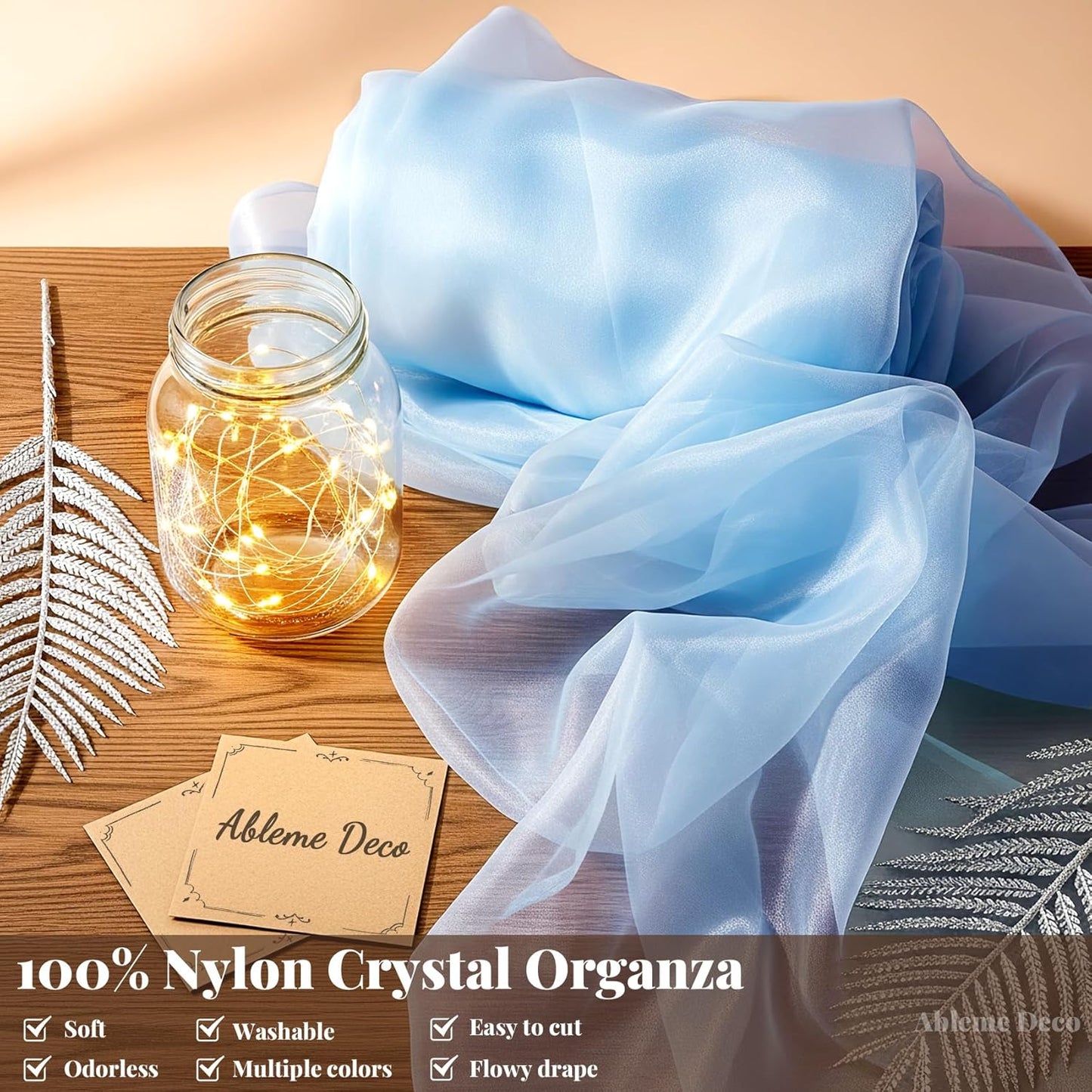 Organza Fabric by The Yard, 60 Inch Wide 3 Yards (9 ft) Long Sheer Fabric for DIY Sewing Projects Wedding Decorations Party Backdrops Curtains (Baby Blue)