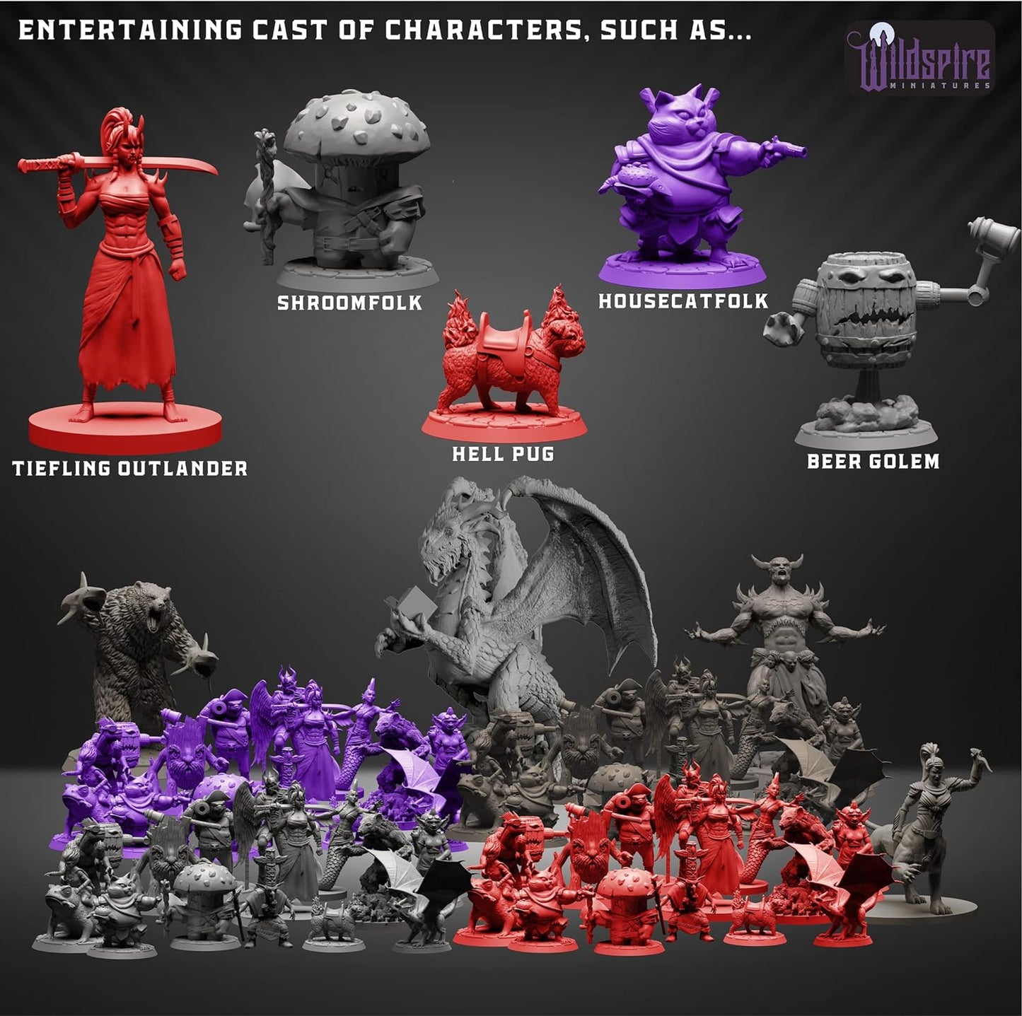 Wildspire Fantasy Monsters & Bookish Dragon for DND Miniatures Unpainted Bulk 28mm-32mm Dungeons & Dragons Minis Pathfinder Figures Fantasy Unpainted Tabletop RPG Miniature Starter Set for D&D