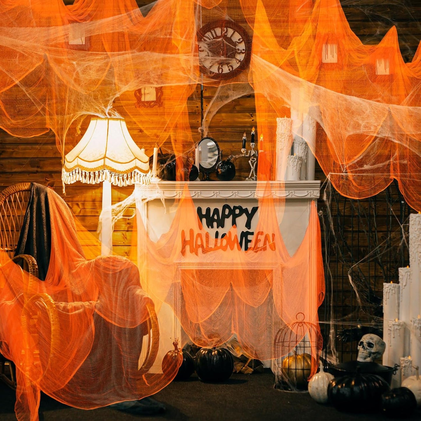 Boao Halloween Cheese cloth 85 x 394 Inch Orange Cheesecloth Roll for Crafts Large Cotton Muslin Gauze Fabric for Halloween Outdoor & Indoor Spooky Decoration