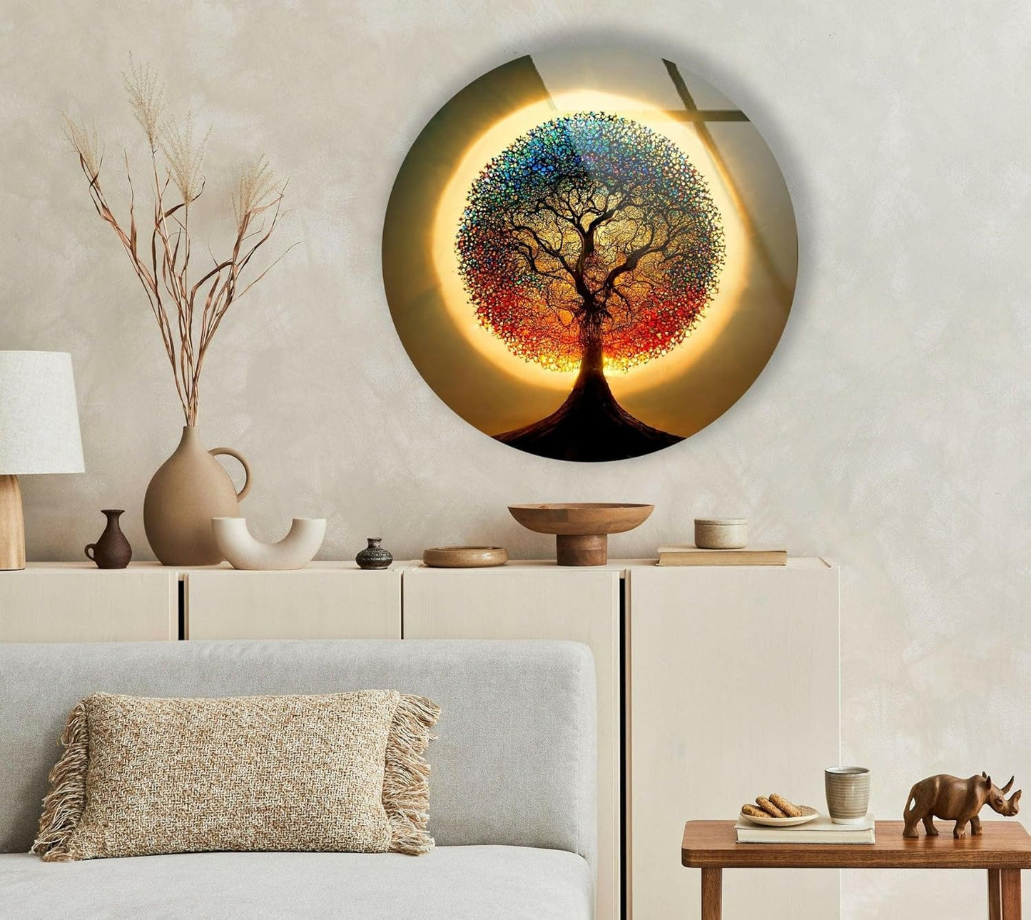 My Photostation.com 20''(50cm) Diameter Life of Tree Round Glass Wall Art Tempered Glass Printing Wall Decor Large Wall Art Wall Hangings