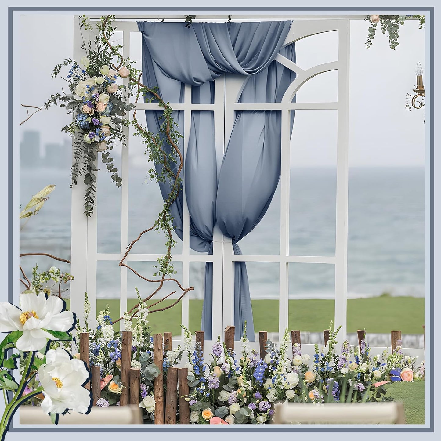 Horbaunal Dusty Blue Chiffon Fabric by The Yard, 10 Yard Continuous Sheer Fabric 59" Wide Soft Draping Fabric for Wedding Arch Draping Party Backdrop DIY Sewing