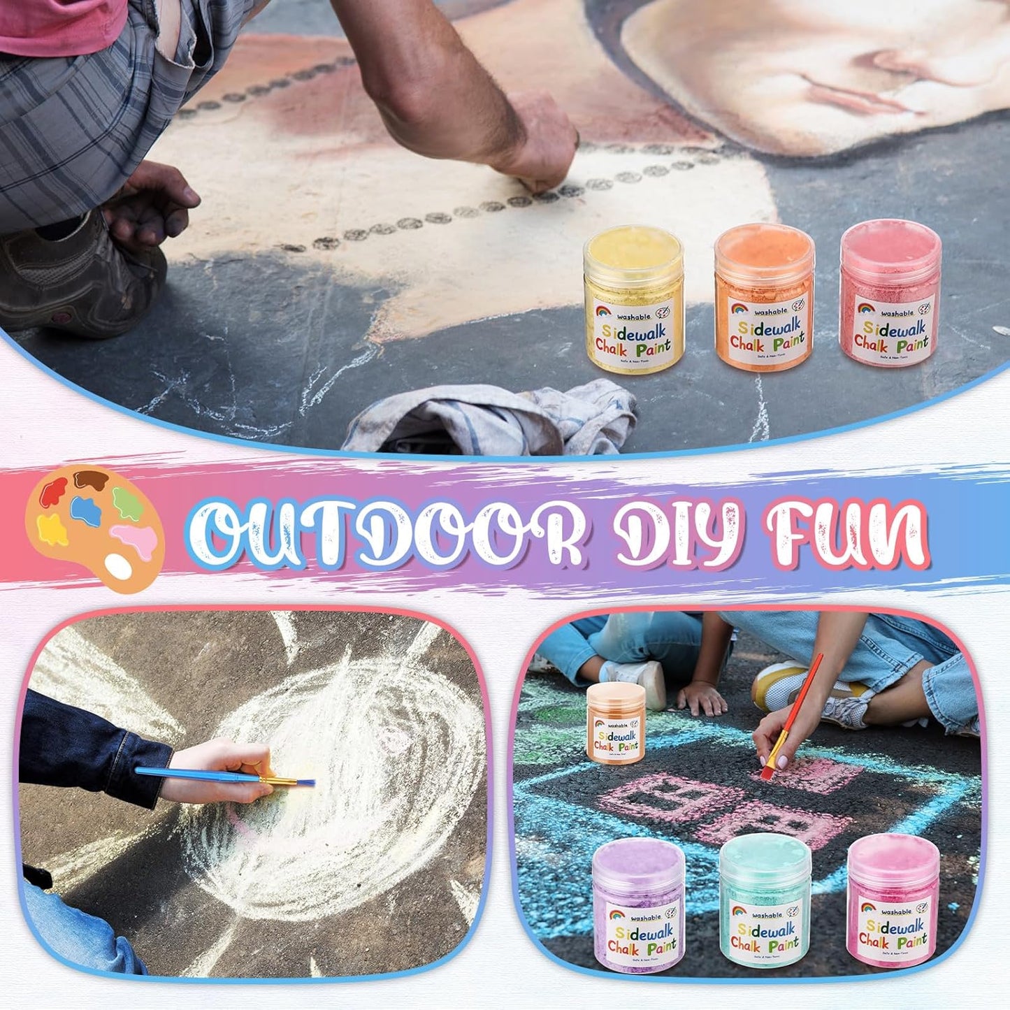 Faccito 36 Pcs Sidewalk Chalk Paint Kit Non Toxic Paint Washable Powdered Chalks Mix in Water 9 Vibrant Colors with Paintbrush for Creative Sidewalk and Chalkboard Fun
