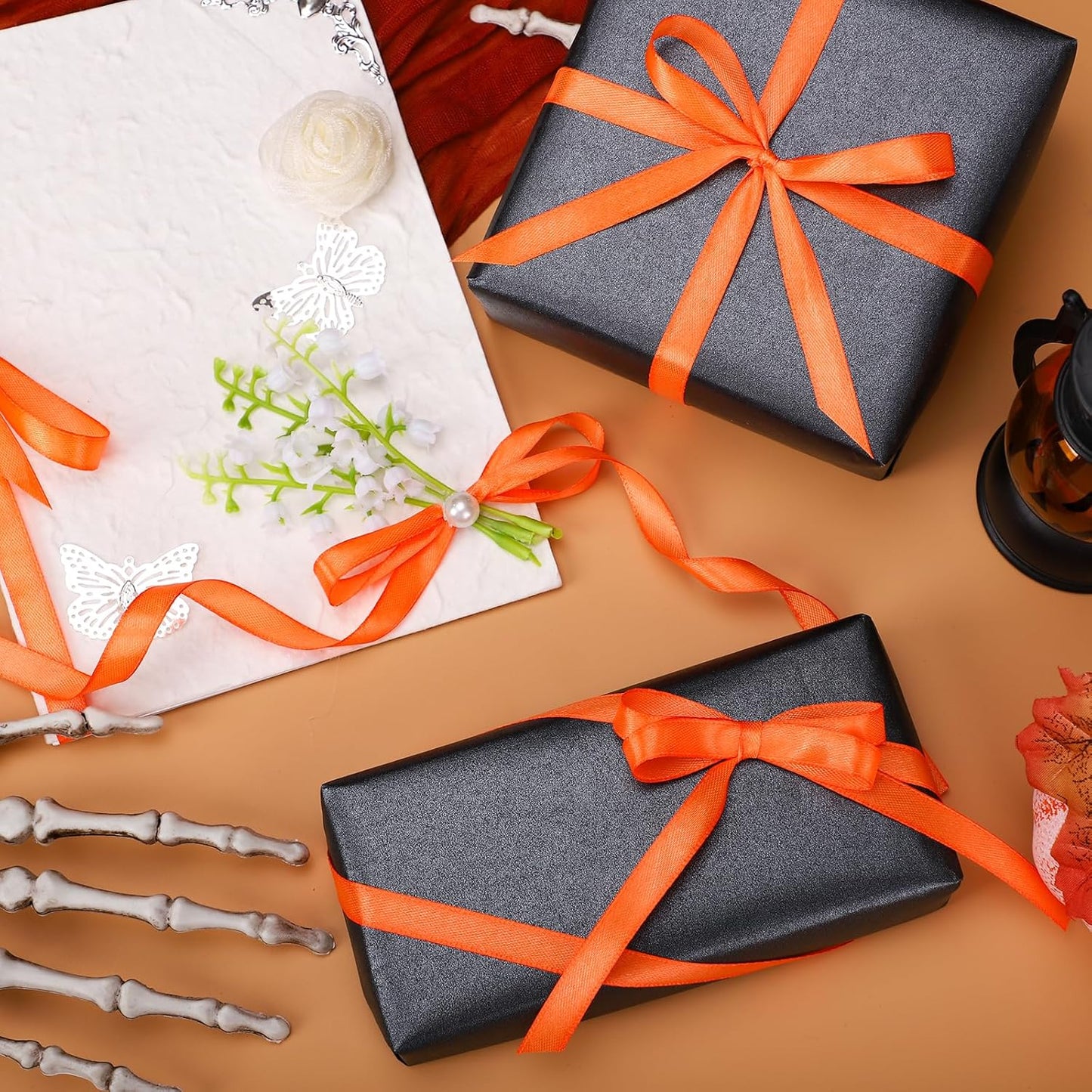 Orange Ribbon 3/8 Inch 120 Yards Thin Ribbons Halloween Satin Ribbon for Fall Decor Hair Bows Sewing DIY Crafts Balloon String Gift Wrapping