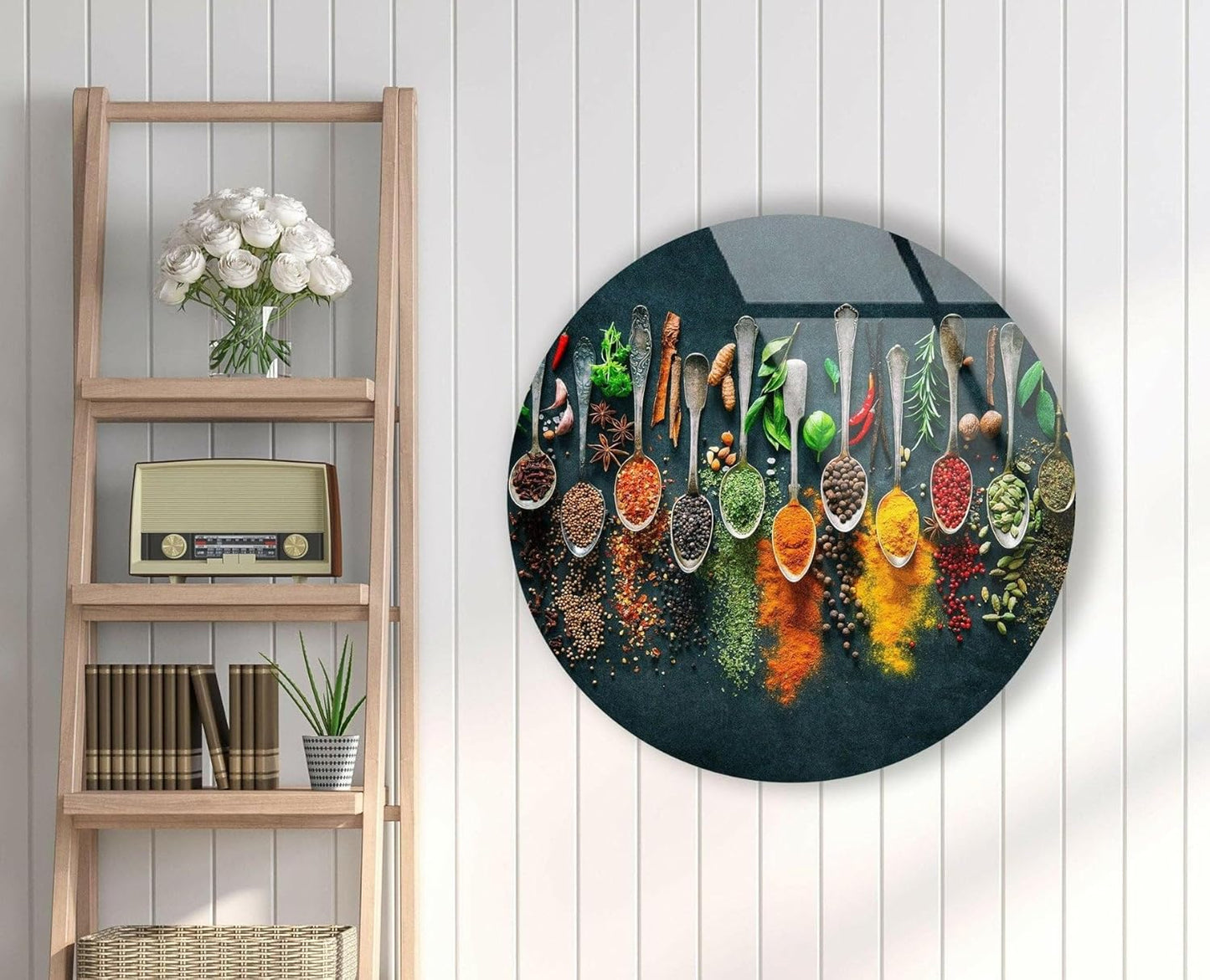 My Photostation.com 24''(60cm) Diameter Colorful Herbs Round Glass Wall Art Tempered Glass Printing Wall Decor Large Wall Art Wall Hangings
