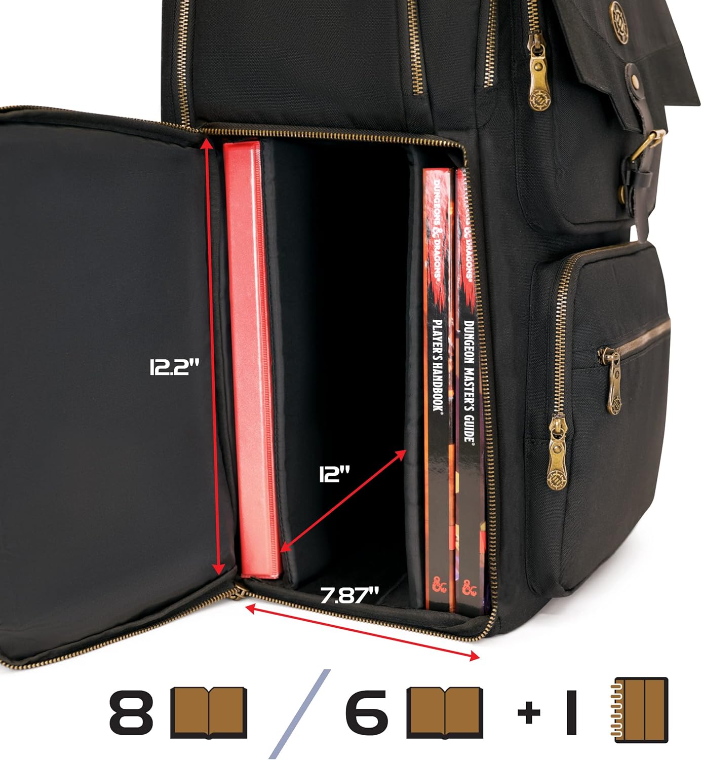 ENHANCE DnD Backpack - RPG DM Bag for Dungeons and Dragons - Travel DnD Bag Organizer fits 6-8 Books Upright, 18" Laptop/DM Screen Slot, Miniature Storage Foam Trays, Accessories Pockets, Map Strap