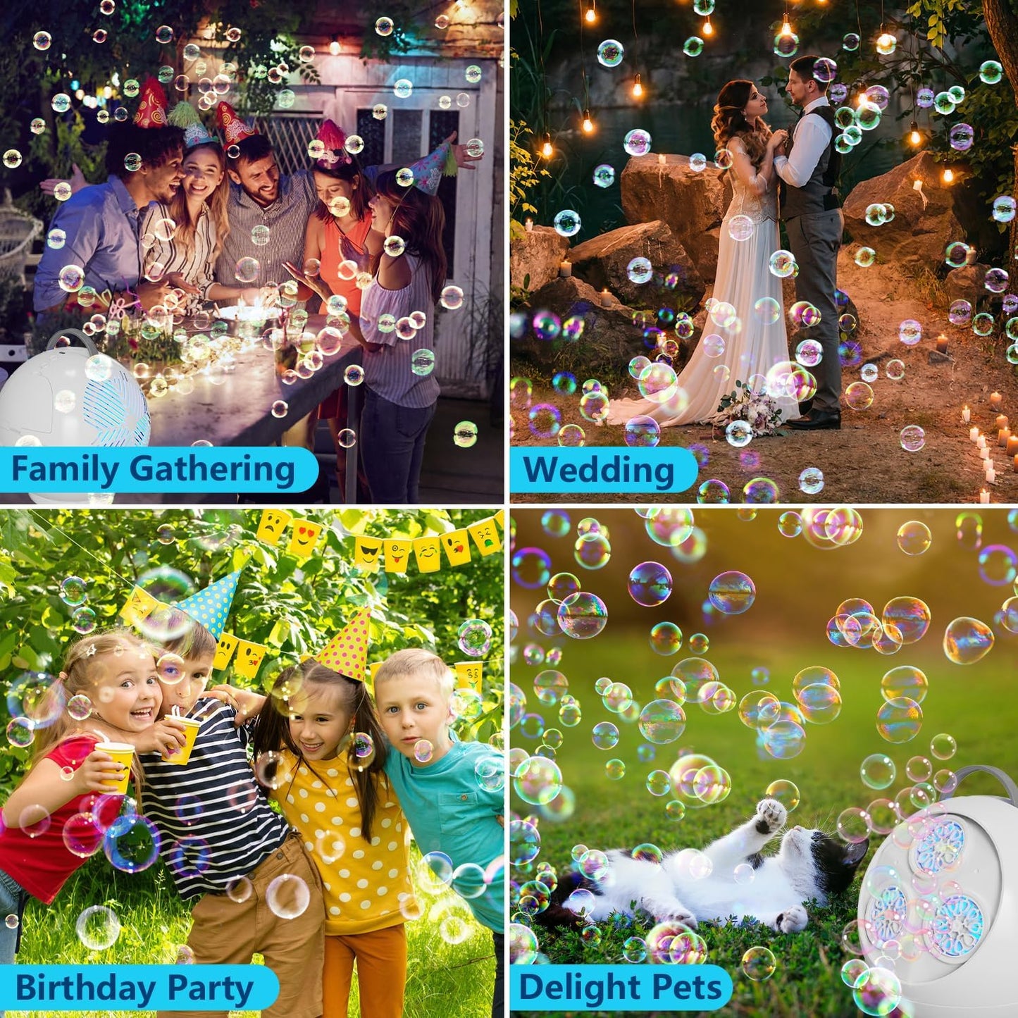 Bubble Machine for Kids Toddlers,45°/360° Auto Rotatable Spherical Bubble Maker Toy with LED Light,Rechargeable Bubble Blower for 3 4 5 Year Old,Wedding Party Easter Birthday Gifts (Spherical White)