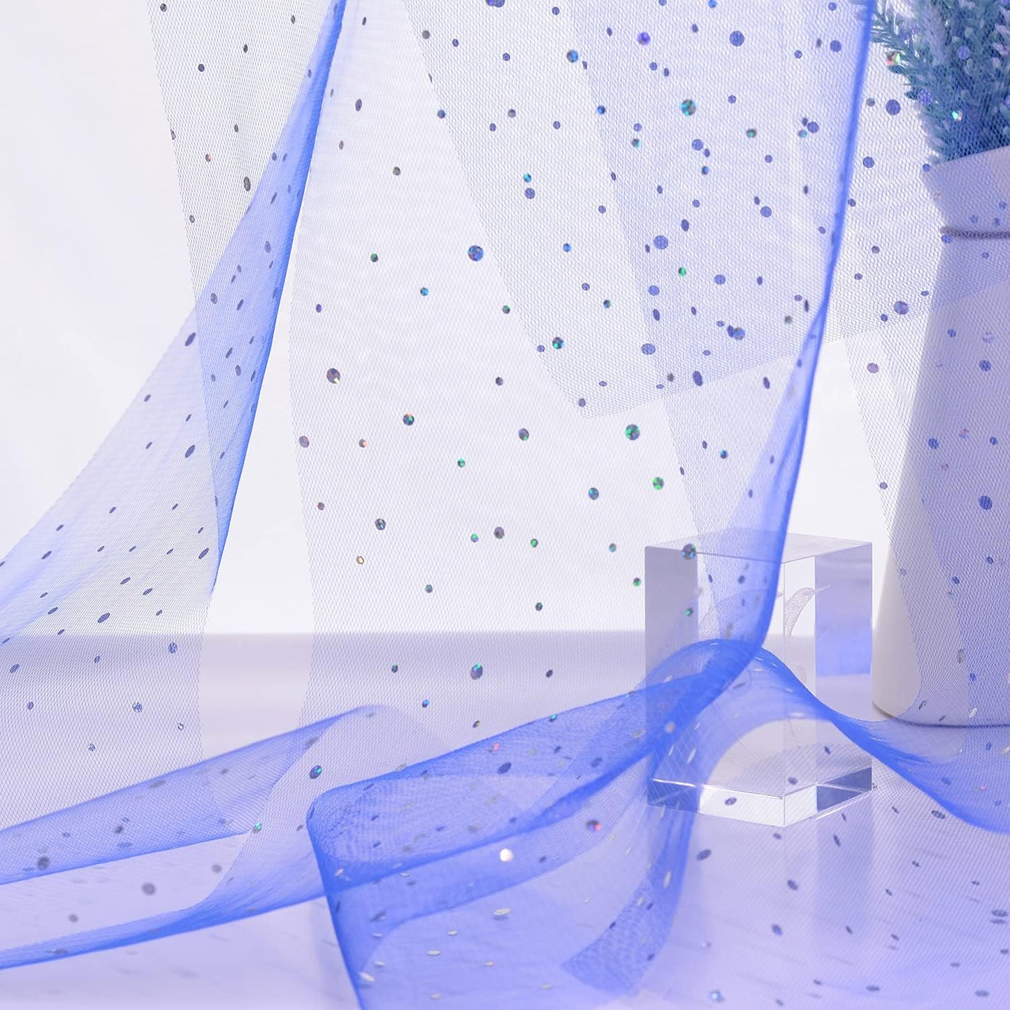 Glitter Tulle Rolls, 6” by 50 Yards (150FT) Sequin Tule Netting Fabric Tulle for Tutu Skirts Sewing Birthday Wedding Party Decoration (Royal Blue)