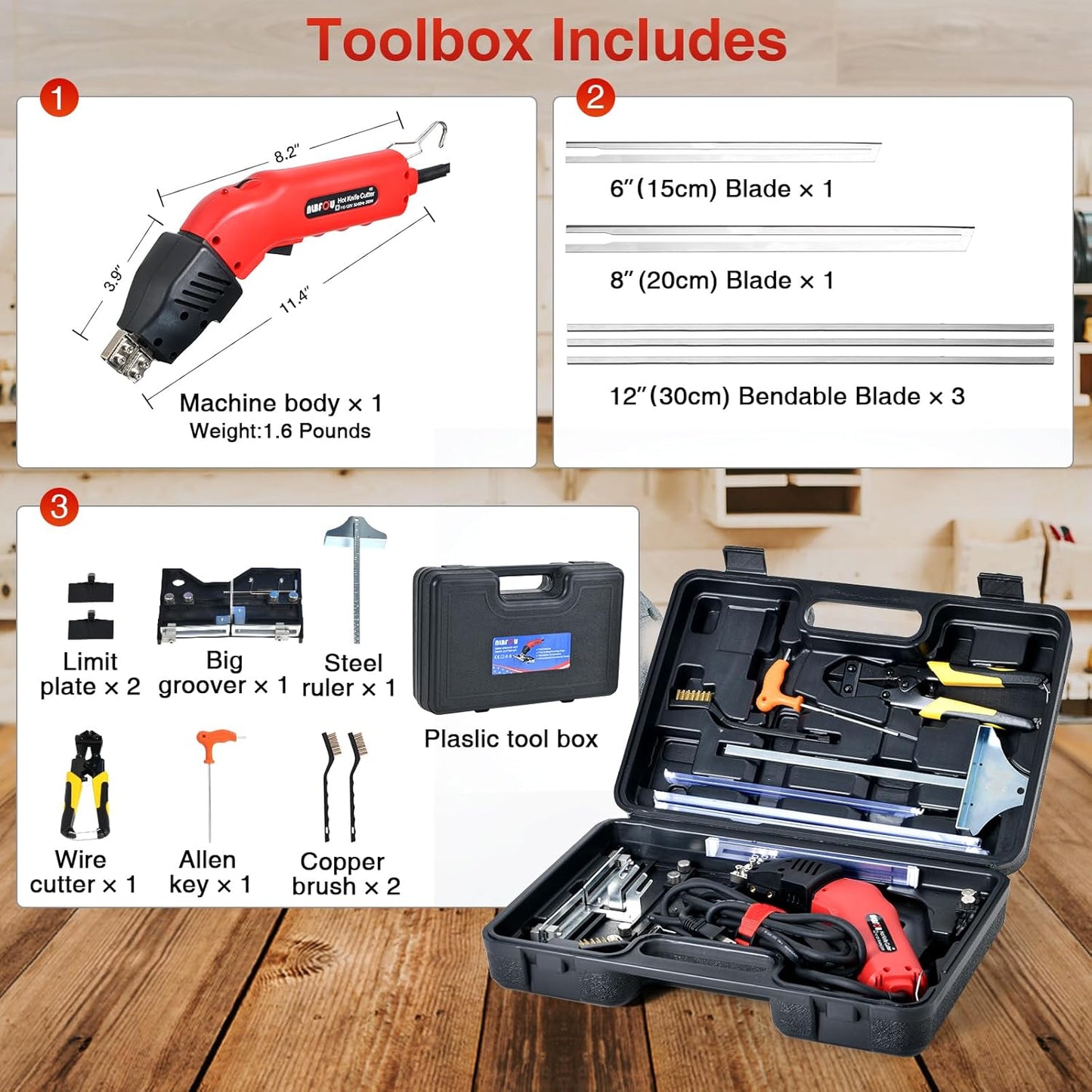 Hot Knife Cutting Tool Kit for Grooving/Sculpture/Cutting Air Cooled 200W (5 Blades) Pro Slotter Cutter Electric Hot Knife Foam Cutter for EPP, EPS, XPS, EVA, EPE, KT Board, Sponge