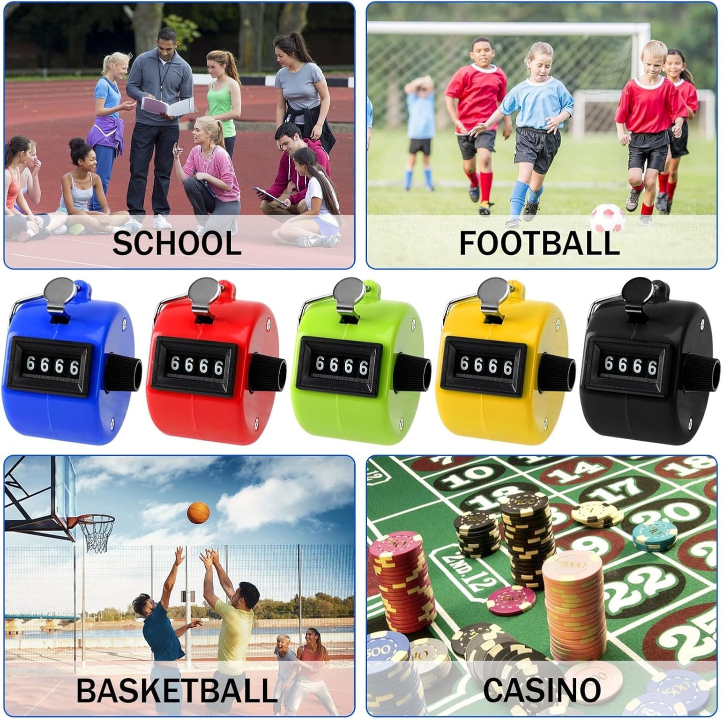 FEBSNOW Handheld Tally Counter Clicker 4 Digital Number Click Counter for School Event Golf Sports Office Stadium