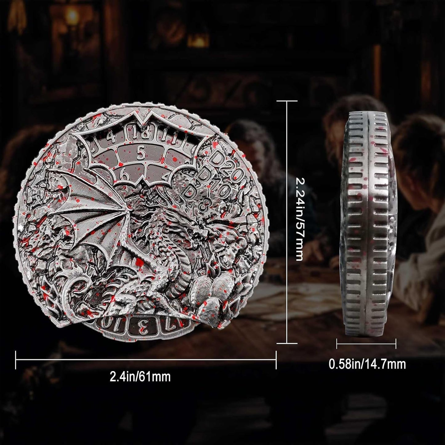 DND Dice Set Roulette: Fidget D4 D6 D8 D10 D10% D12 D20 All in One Metal D&D Spinner Dice - Cool Role Playing Dice Gifts for Dungeons and Dragons TRPG MTG Games Lover Players (Bloodstained)