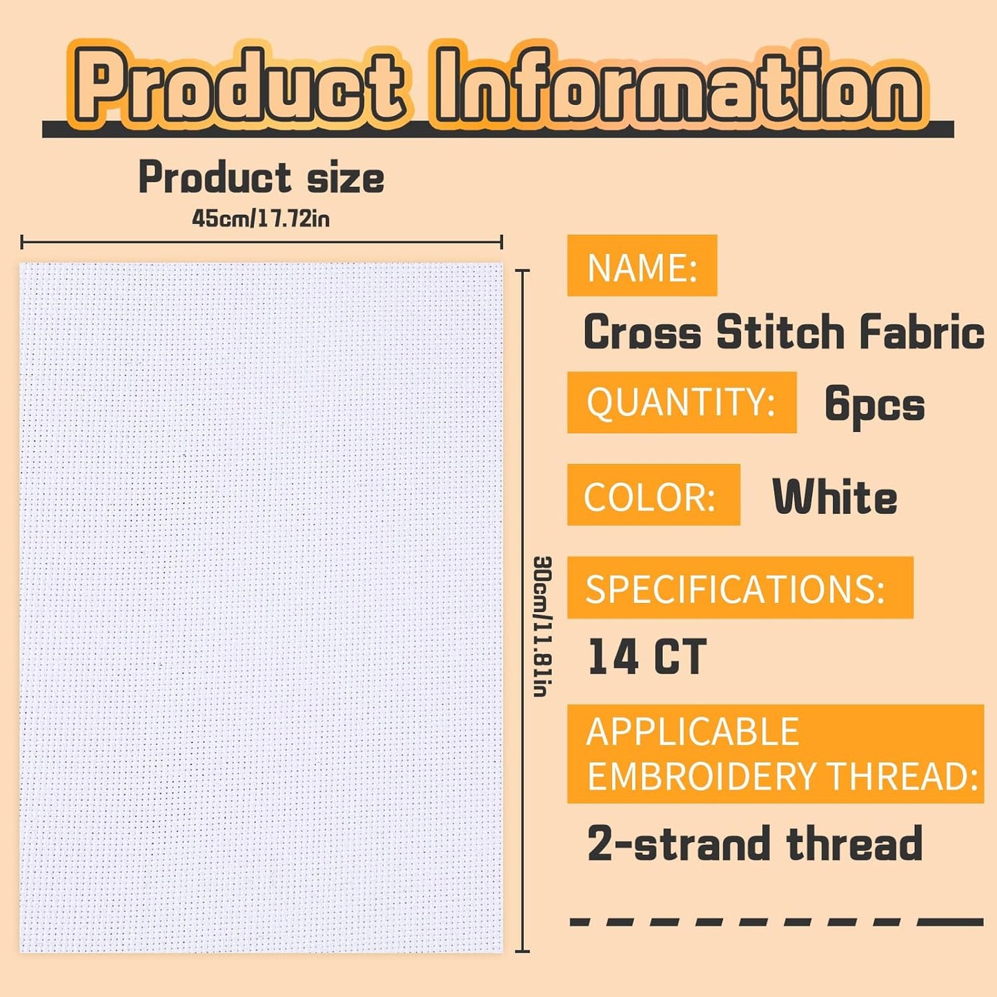 6 Pcs Cross Stitch Fabric, 14 Count White Embroidery Fabric Cloth Cross Stitch Cloth Supplies for DIY Handicrafts, Needlework, Embroidery Decoration Crafts (12 by 18-Inch)