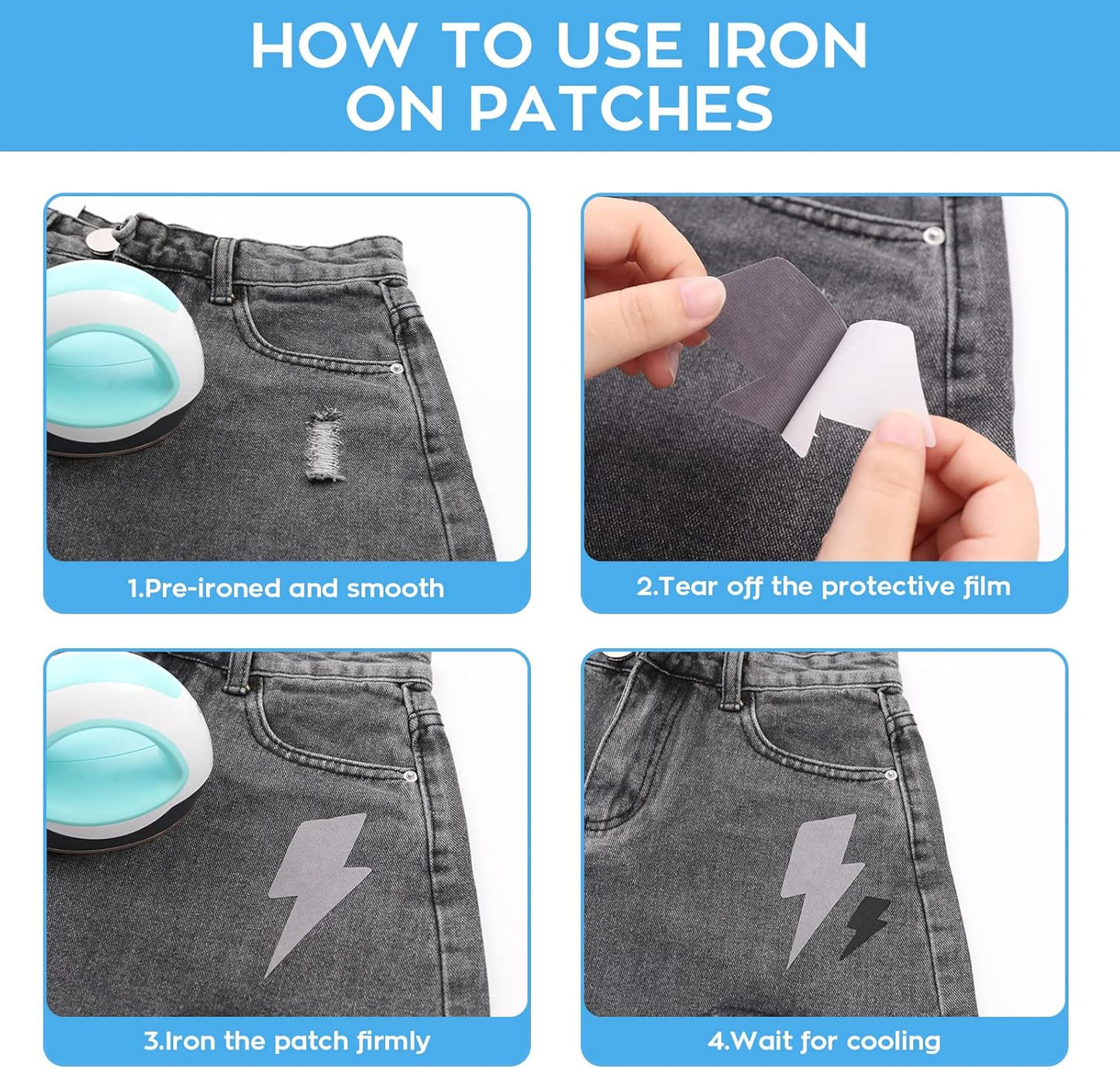 HTVRONT Iron on Patches for Clothing Repair, 20 PCS Multi-Colored Fabric Patches for Clothes Repair, 20 Shades Iron Patches for Clothes, Clothing Repair Decorating Kit 3.7" by 4.9"