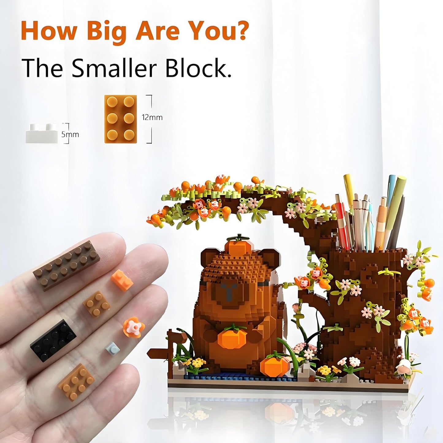 Capybara Building Blocks Set -1880PCS Cute Animals & Flowers Building Bricks Kit Kawaii Capybara Gifts Toy for Kids Age 6+, Capybara Stuff Pen Holder&Desk Organizer, Arts & Crafts for Boys Girls Adult