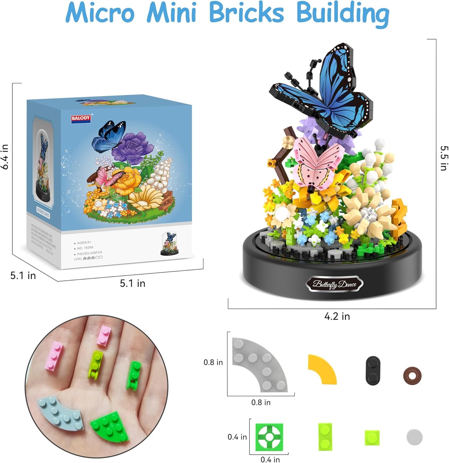 Flower Bouquet Building Kit, 530 Pcs Butterfly and Flowers Mini Bricks Building Blocks Sets, Valentines Day Gifts for Her Him Valentine's Day Gifts for Her Mom Women Girlfriends(Butterfly)