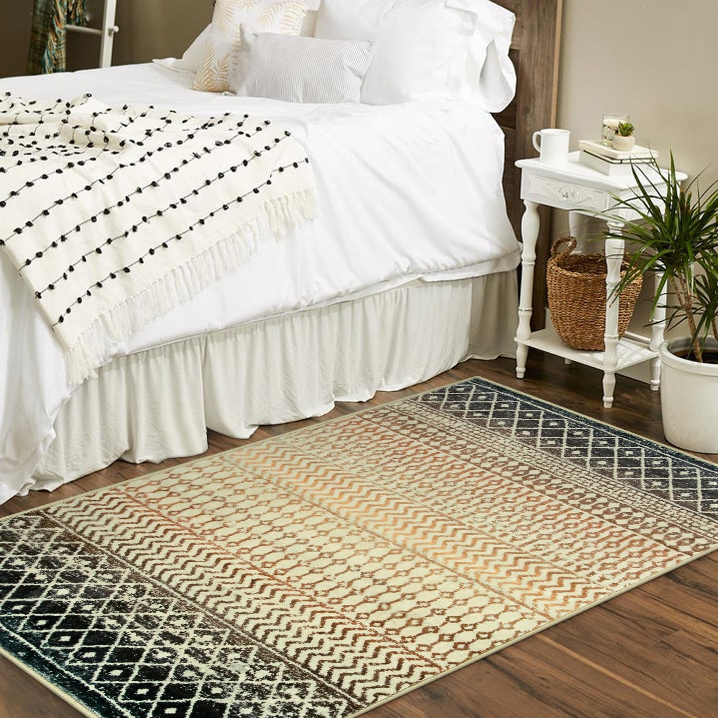 Moroccan Area Rugs 3x5,Ultra Soft Washable Rugs for Living Room, Low-Pile Non-Slip Retro Distressed Brown Rug for Bedroom Entryway Kitchen Home Office Dorm