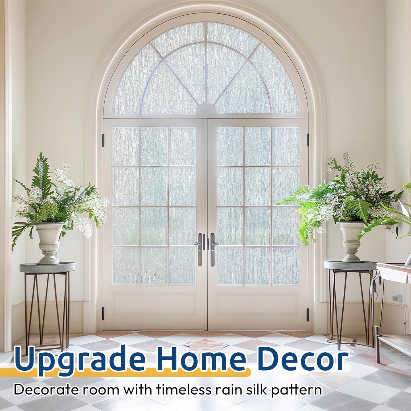 rabbitgoo Window Privacy Film Frosted Glass Clings, Decorative Sun UV Blocking Static Cling Window Covering, Removable Frosting Sticker for Home, Rain Silk, 35.4 x 78.7 Inches