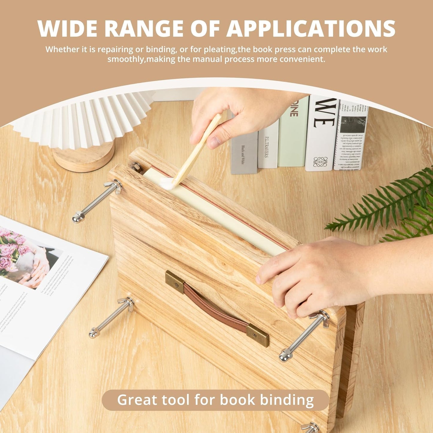 50 Pcs Book Binding Kits, 15"x11.4" Inch Wooden Book Press,Books Binding Materials, with Bone Folder, Awl, Needles for DIY Bookbinding, BookRepair, Handmade Crafts