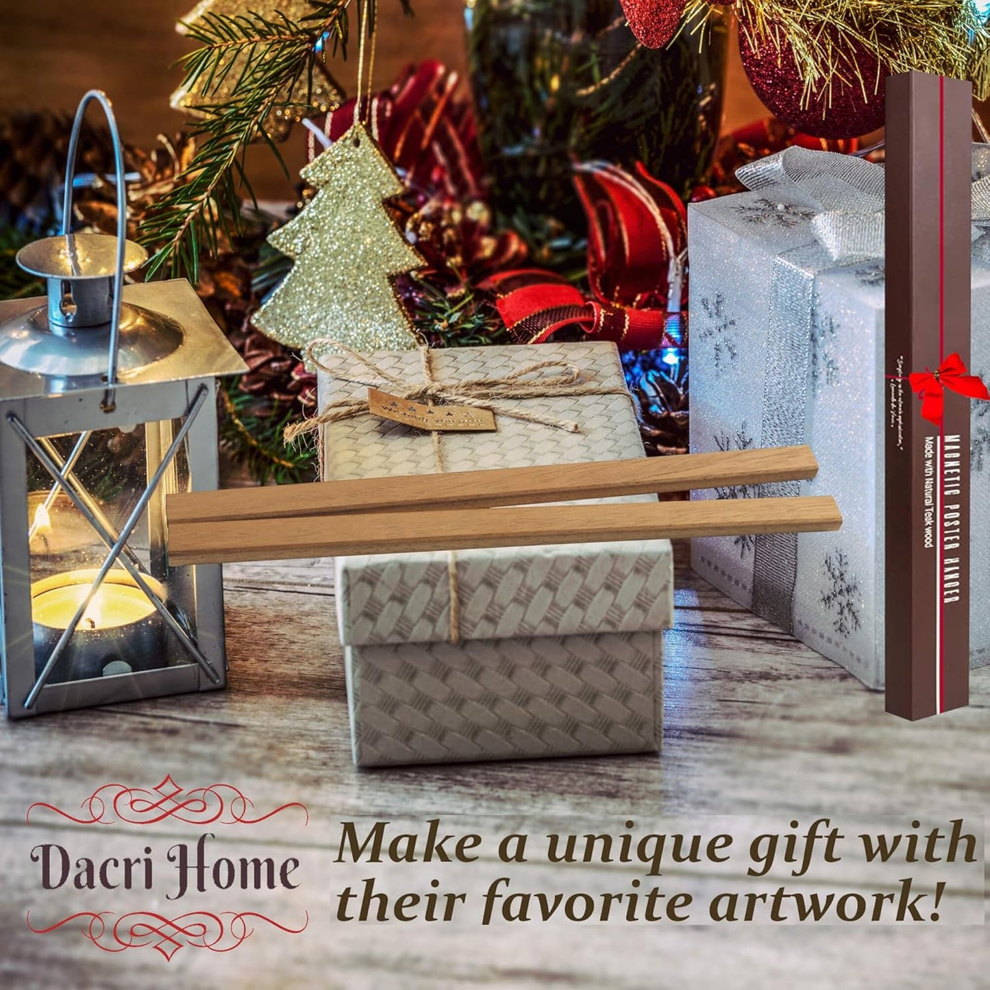 DACRI HOME Magnetic Poster Hanger Frame, Magnetic Poster Frame with Sturdy Teak Wood, Strong Magnets for Hanging Pictures, Maps, Scroll Wall Art, 18x18 18x24 18x27 (18 Inch, Natural Wood)