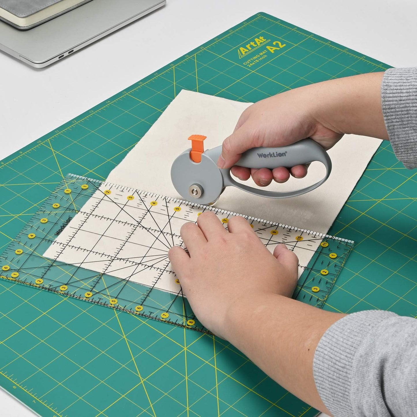 ArtAt Self Healing Cutting Mat: 18″x 24″ Green Double Sided, Non-Slip 5 Layers PVC Durable A2 Sewing Craft Mat for Rotary Cutter, Use for Quilting, Scrapbooking and Craft & Art Projects…