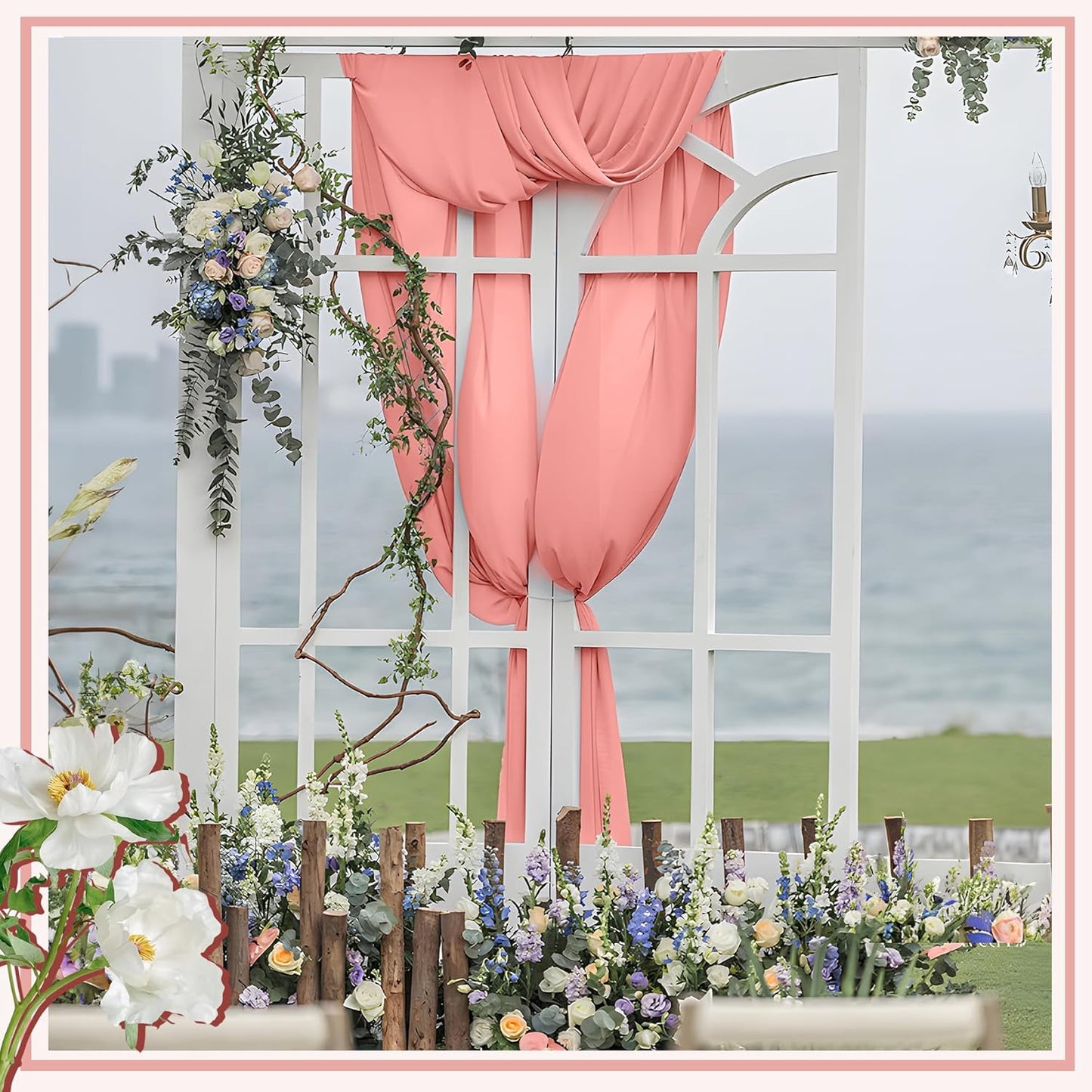 Horbaunal Rose Gold Chiffon Fabric by The Yard, 1 Yard Continuous Sheer Fabric 59" Wide Soft Draping Fabric for Wedding Arch Draping Party Backdrop DIY Sewing