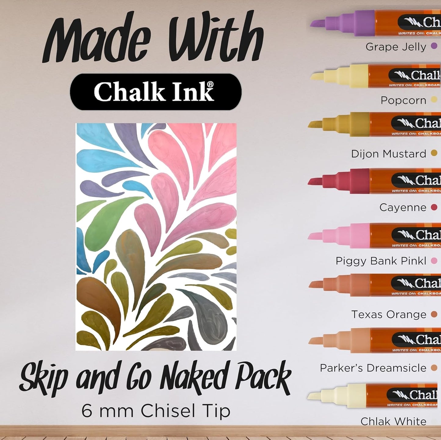 Chalk Ink Chisel Tip Wet Wipe Chalk Markers (6mm, Skip and Go, 8 Pack)