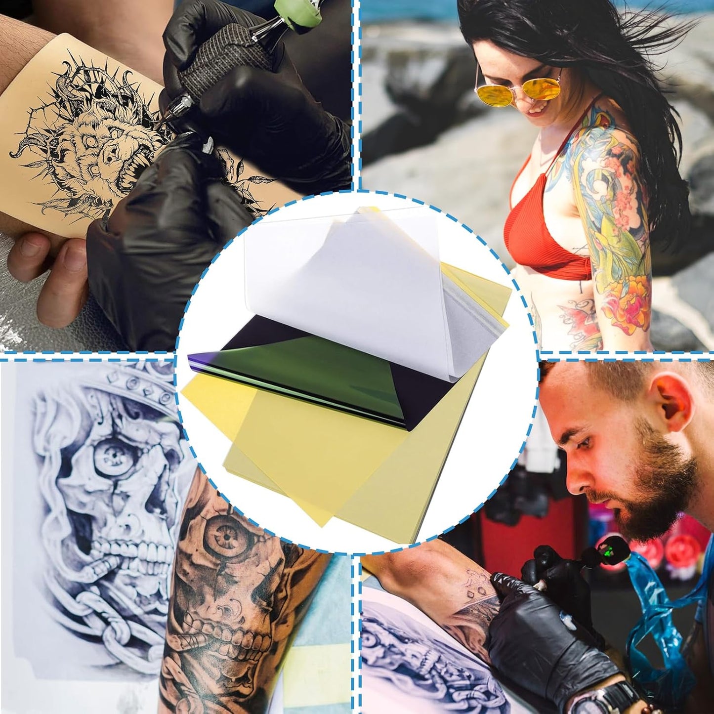 Combofix Tattoo Transfer Paper, 50 Sheets Thermal Tattoo Stencil Paper for tattooing, Transfer Paper Tracing Paper A4 Size with Tattoo Supplies