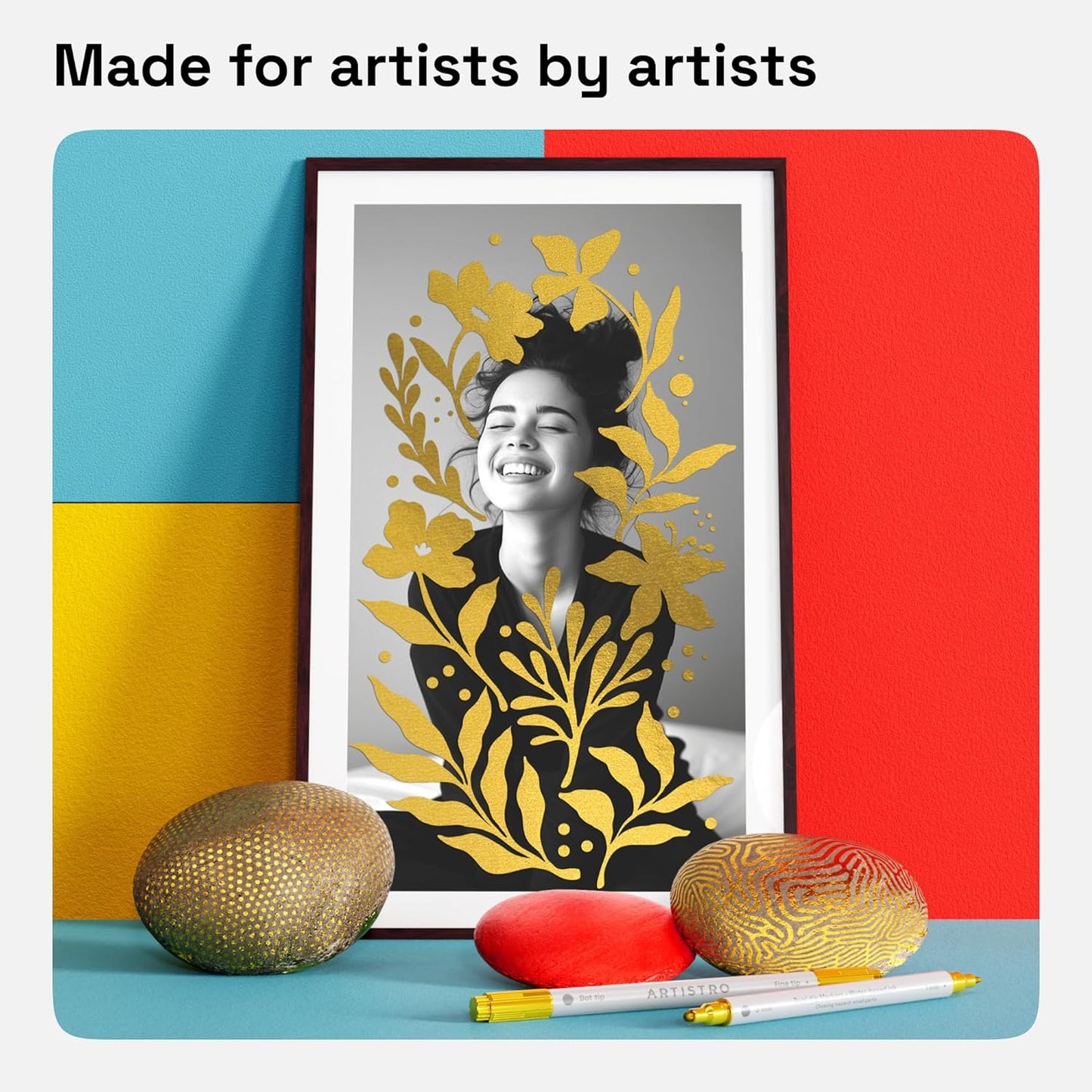 ARTISTRO 2 Gold Dual-Tip Acrylic Paint Pens - Multisurface Markers for Glass, Rock, Fabric, Wood, Plastic & More - 5mm Dot + 1mm Fine Tips