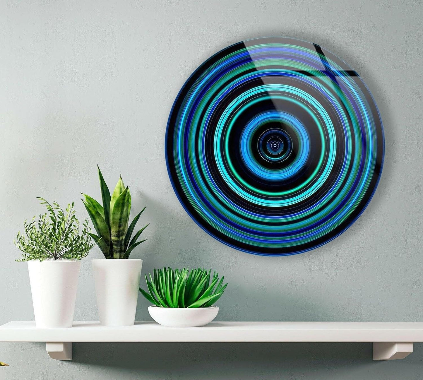 My Photostation.com 24''(60cm) Diameter Blue and Green Round Glass Wall Art Tempered Glass Printing Wall Decor Large Wall Art Wall Hangings