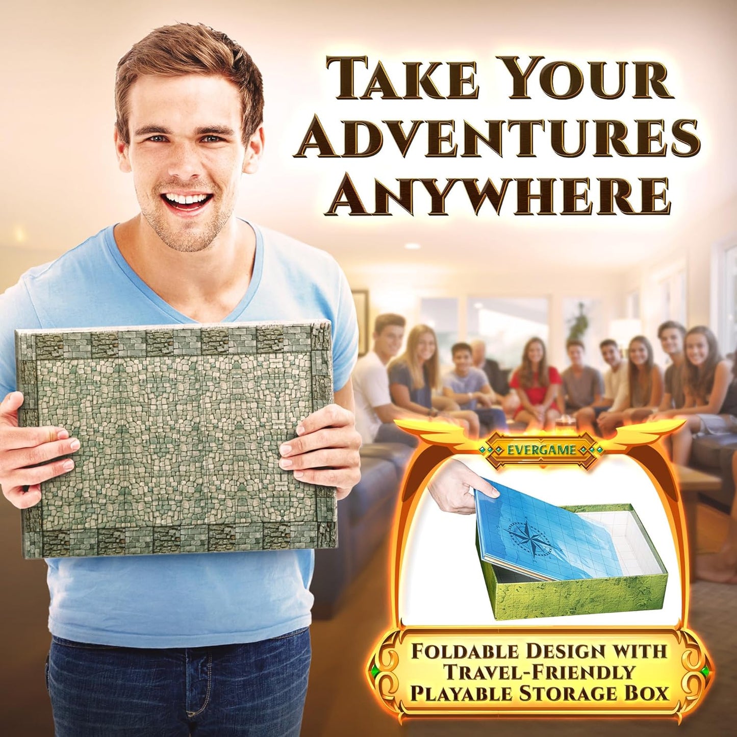 10 DND Game Mats and a lot More - Includes 6 Dungeons & Dragons Board Game Battle Maps (1" Square Grid), Huge Size 22x26-4 3D Battle Arenas, 140+ Reusable Stickers, 4 Markers & Eraser, by EverGame