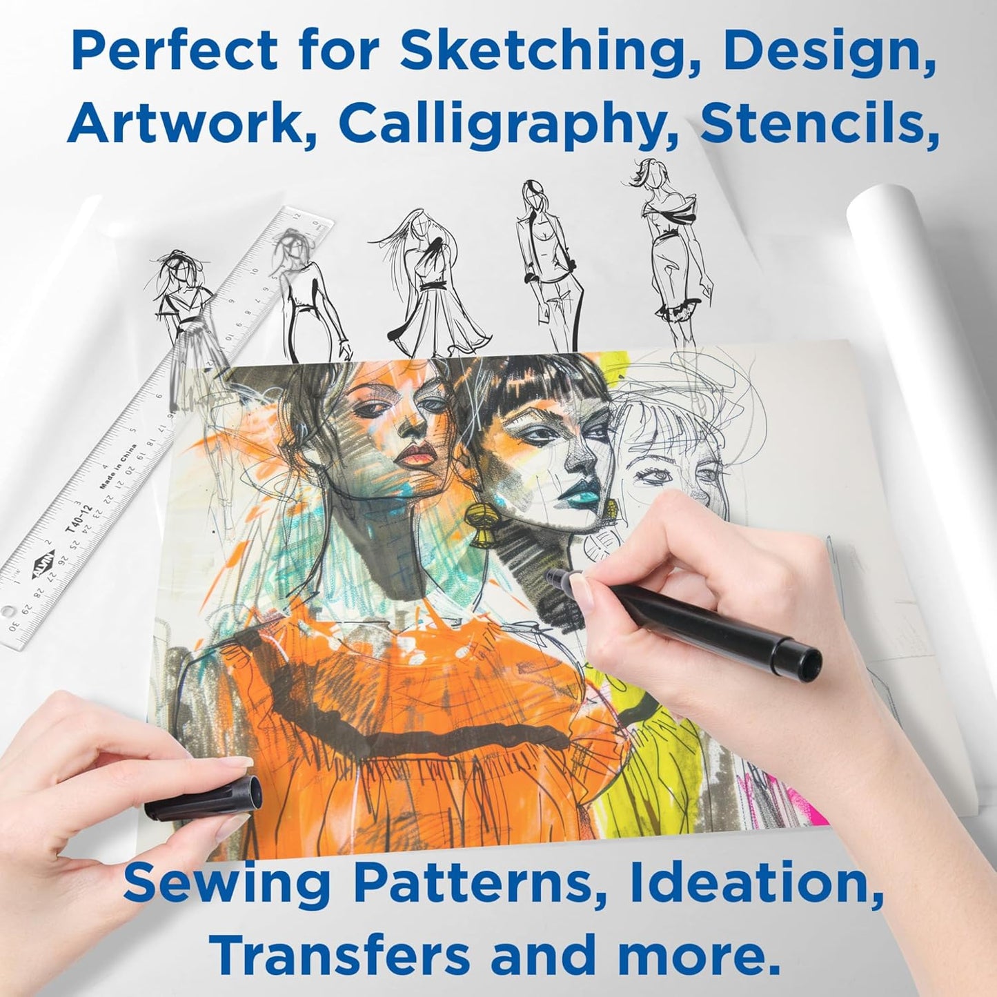 ALVIN 55W-F Lightweight Tracing Paper Roll, White, Suitable with Ink, Charcoal, Felt Tip Pen, for Sketching or Detailing - 36 Inches, 20 Yards, 1-inch Core